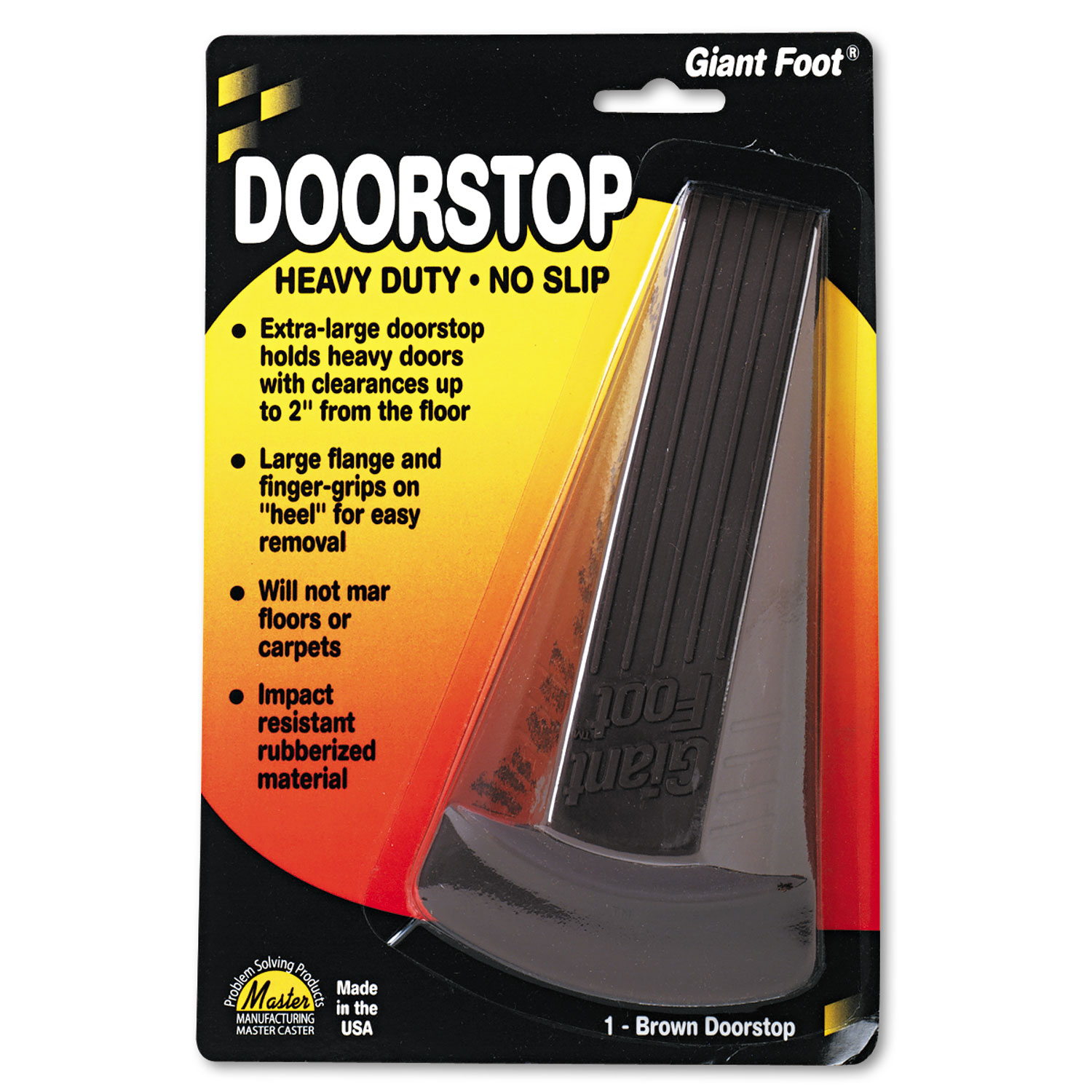  Master Caster 00964 Giant Foot Doorstop, No-Slip Rubber Wedge, 3.5w x 6.75d x 2h, Brown (MAS00964) 
