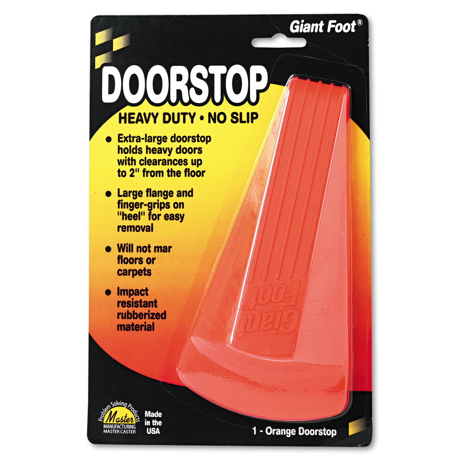  Master Caster 00965 Giant Foot Doorstop, No-Slip Rubber Wedge, 3.5w x 6.75d x 2h, Safety Orange (MAS00965) 