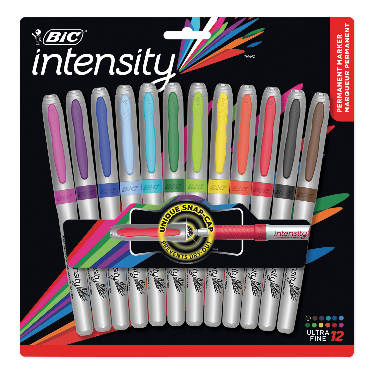 Bic Intensity Ultra Fine Permanent Markers 5 Ct - Snap Cap - Multi-Color NEW