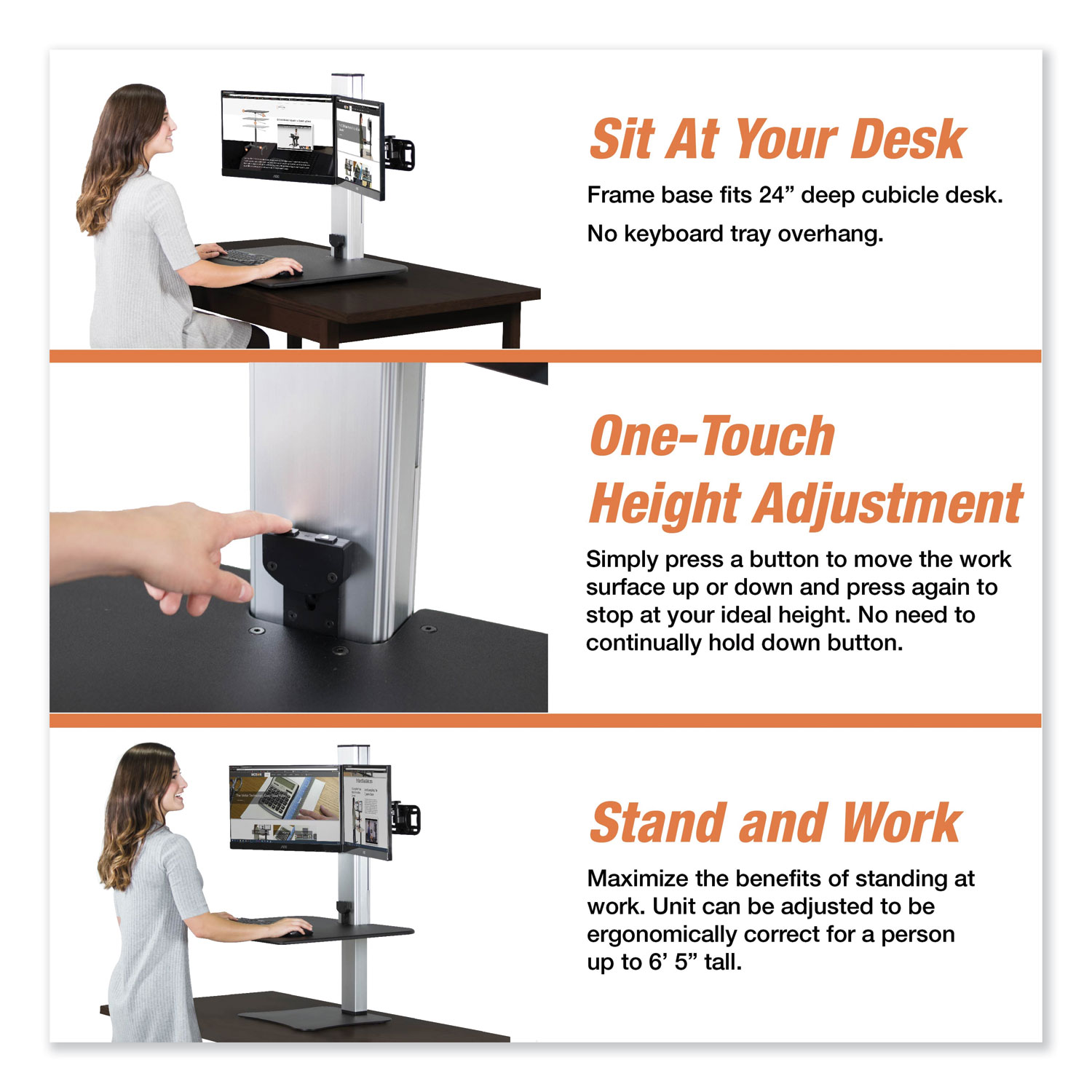 Dc450 High Rise Electric Dual Monitor Standing Desk Workstation