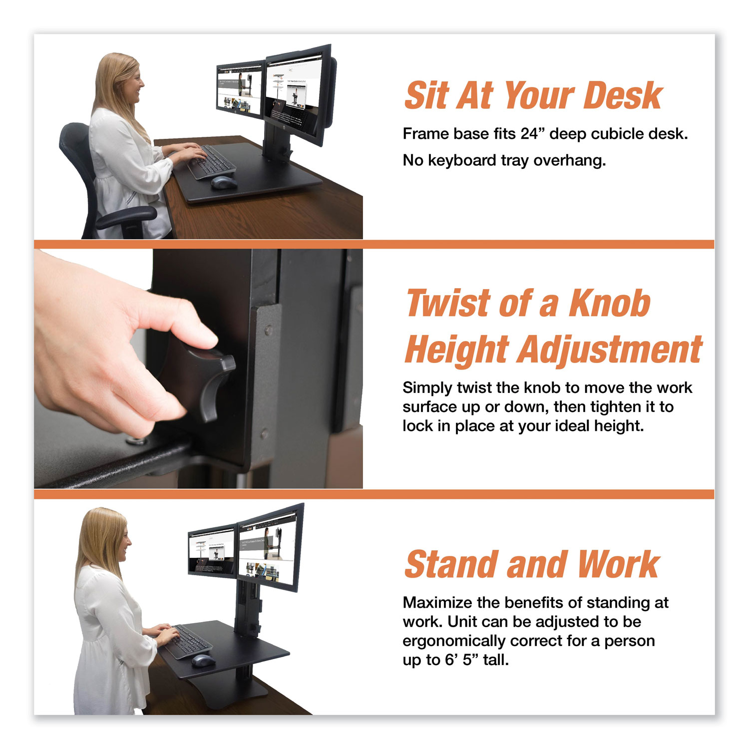 High Rise Dual Monitor Standing Desk Workstation 28w X 23d X 15 5