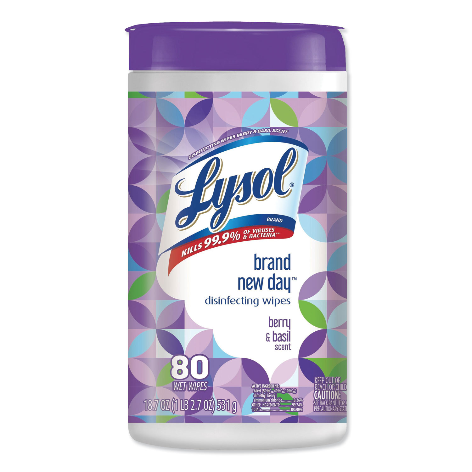  LYSOL Brand 19200-98481 Disinfecting Wipes, 7 x 8, Berry and Basil, 80 Wipes/Canister, 6 Canisters/Carton (RAC98481) 