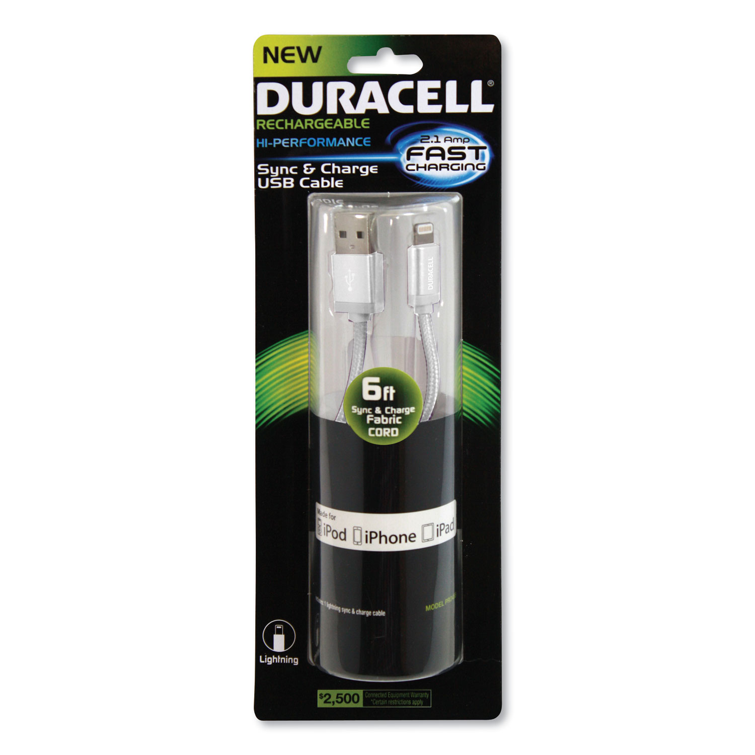  Duracell PRO453 Hi-Performance Sync And Charge Cable for iPad; iPhone; iPod, Apple Lightning, 6 ft, White (ECAPRO453) 