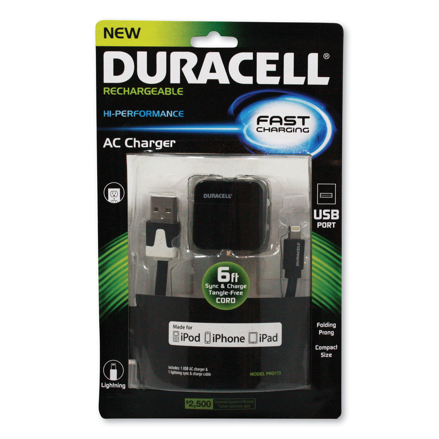 Duracell DU5274 Hi-Performance Wall Charger for iPad; iPhone; iPod, Lightning Connector, Folding Prong (ECADU5274) 