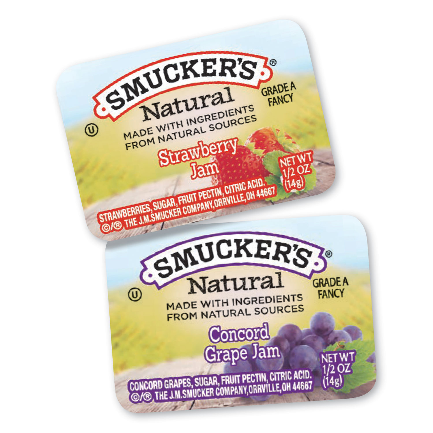  Smucker's 2994 Smuckers 1/2 Ounce Natural Jam, 0.5 oz Container, Grape; Strawberry, 200/Carton (SMU2994) 