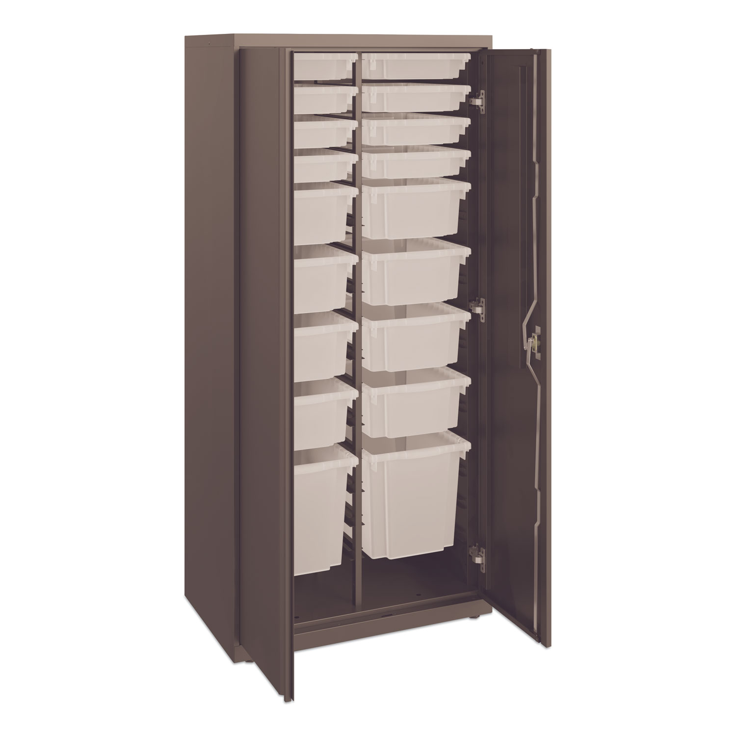 Flagship Storage Cabinet with 8 Small, 8 Medium and 2 Large Bins, 30w x 18d x 64.25h, Charcoal