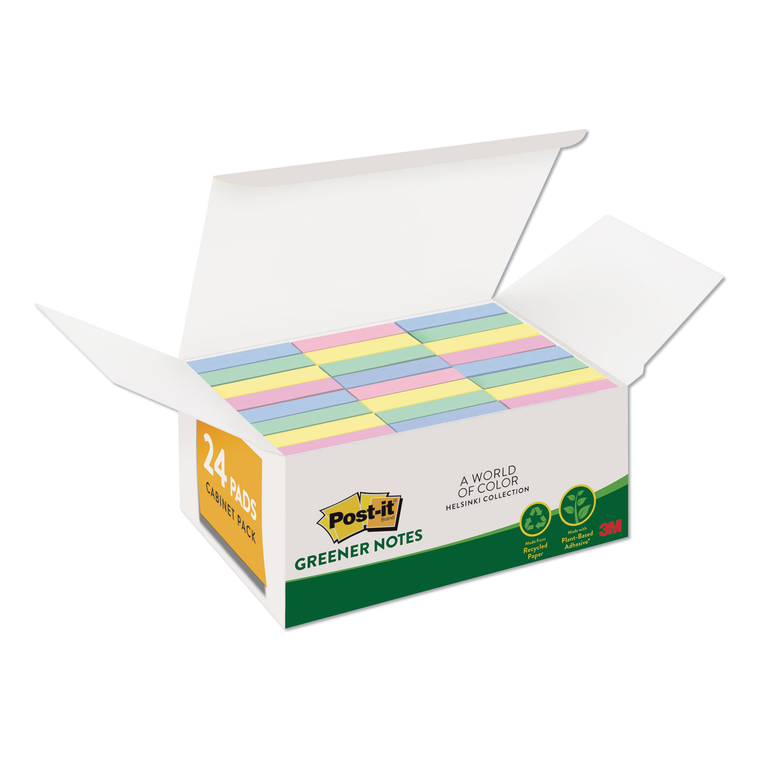  Post-it Greener Notes 65324RPVAD Recycled Note Pads, 1 3/8 x 1 7/8, Plain, Assorted Helsinki Colors, 100-Sheet, 24/Pack (MMM65324RPVAD) 