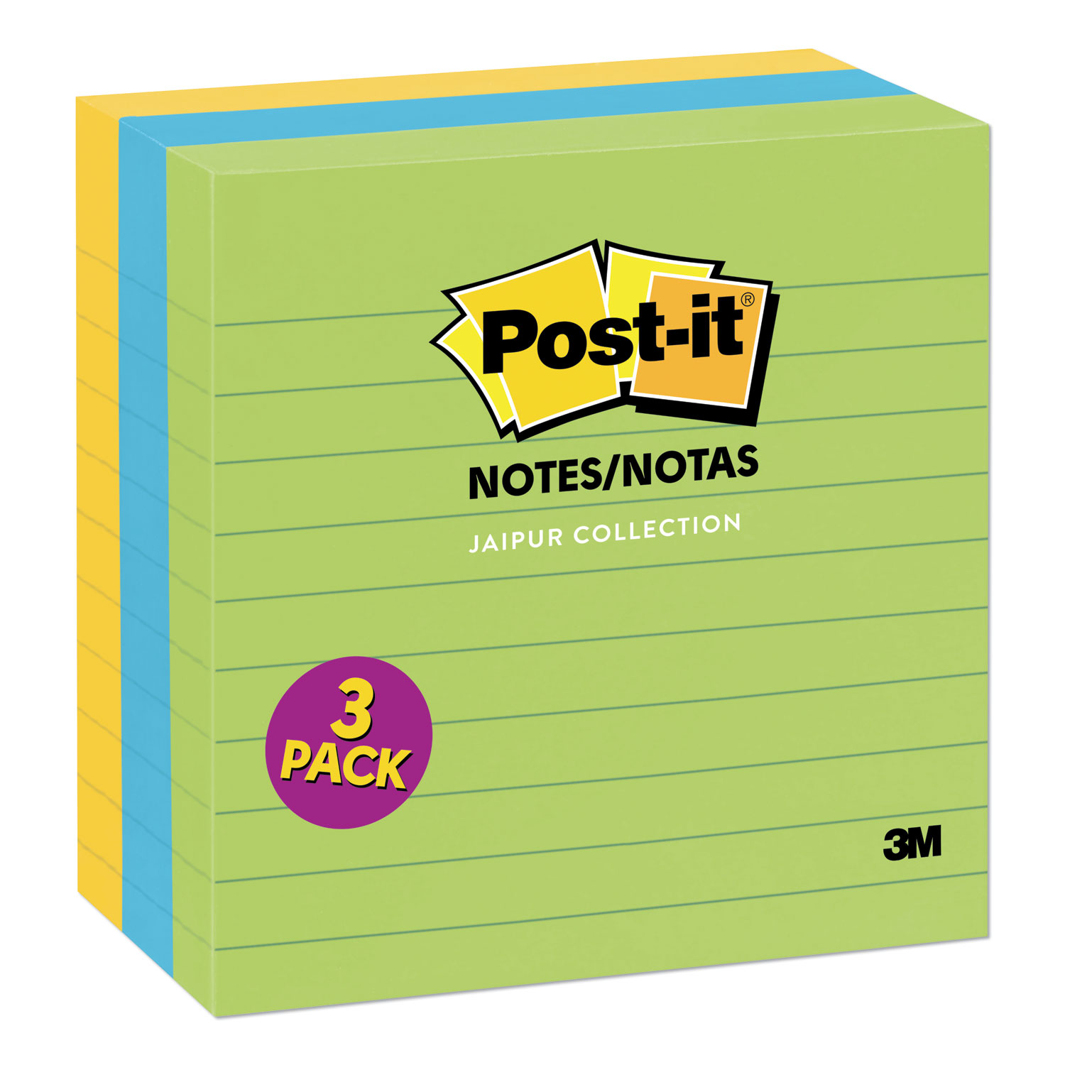  Post-it Notes 6753AUL Original Pads in Jaipur Colors, 4 x 4, Lined, 200-Sheet, 3/Pack (MMM6753AUL) 