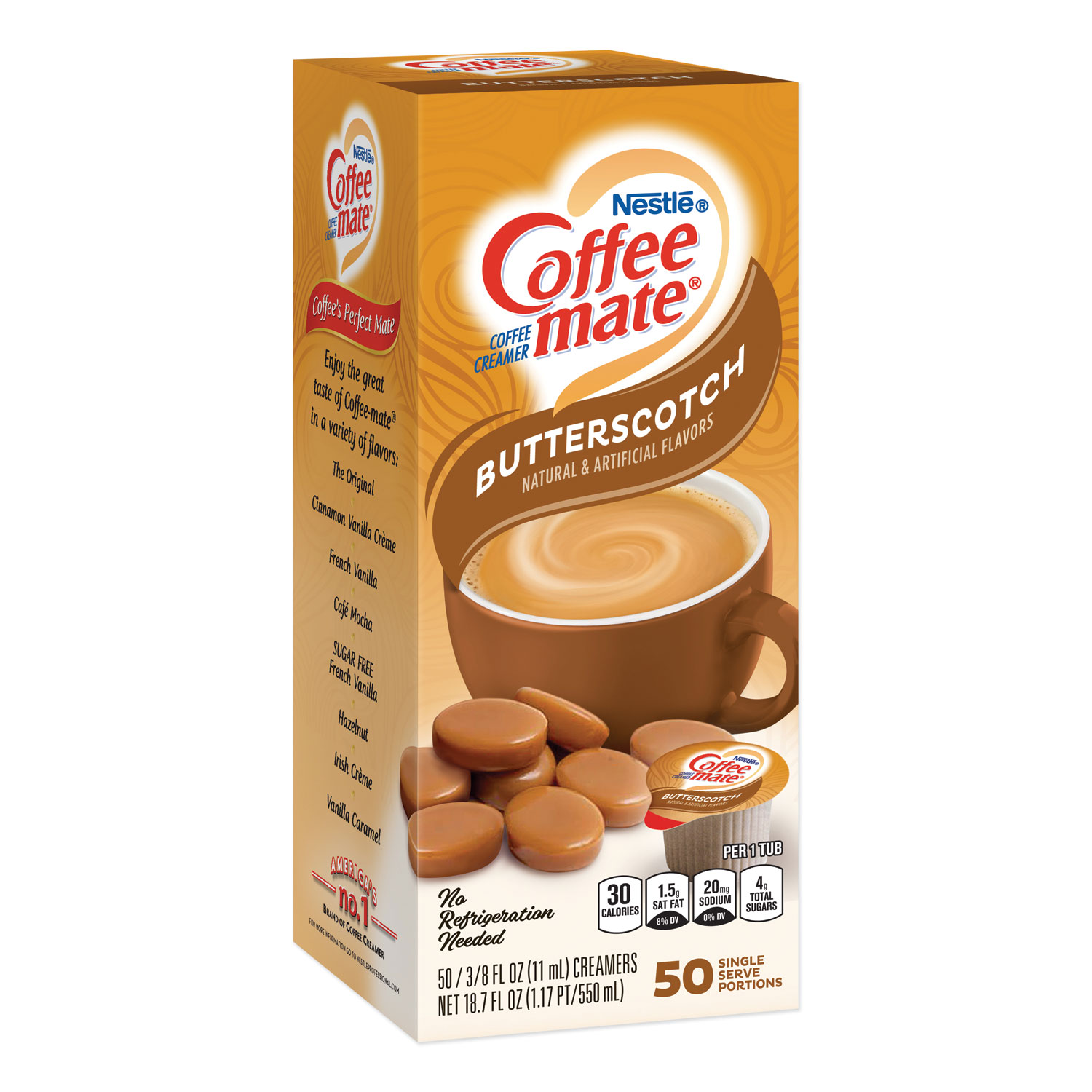 Liquid Coffee Creamer, Butterscotch, 0.38 oz Mini Cups, 50/Box, 4 Boxes/Carton, 200 Total/Carton