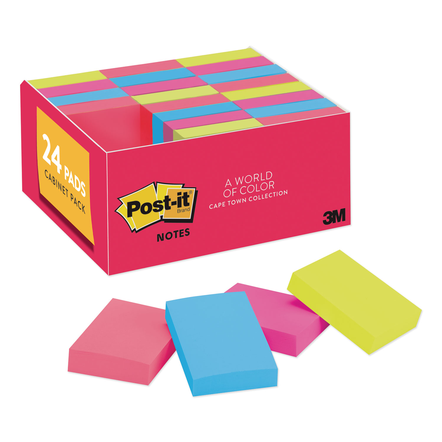  Post-it Notes 65324ANVAD Original Pads in Cape Town Colors, 1 3/8 x 1 7/8, Plain, 100-Sheet, 24/Pack (MMM65324ANVAD) 