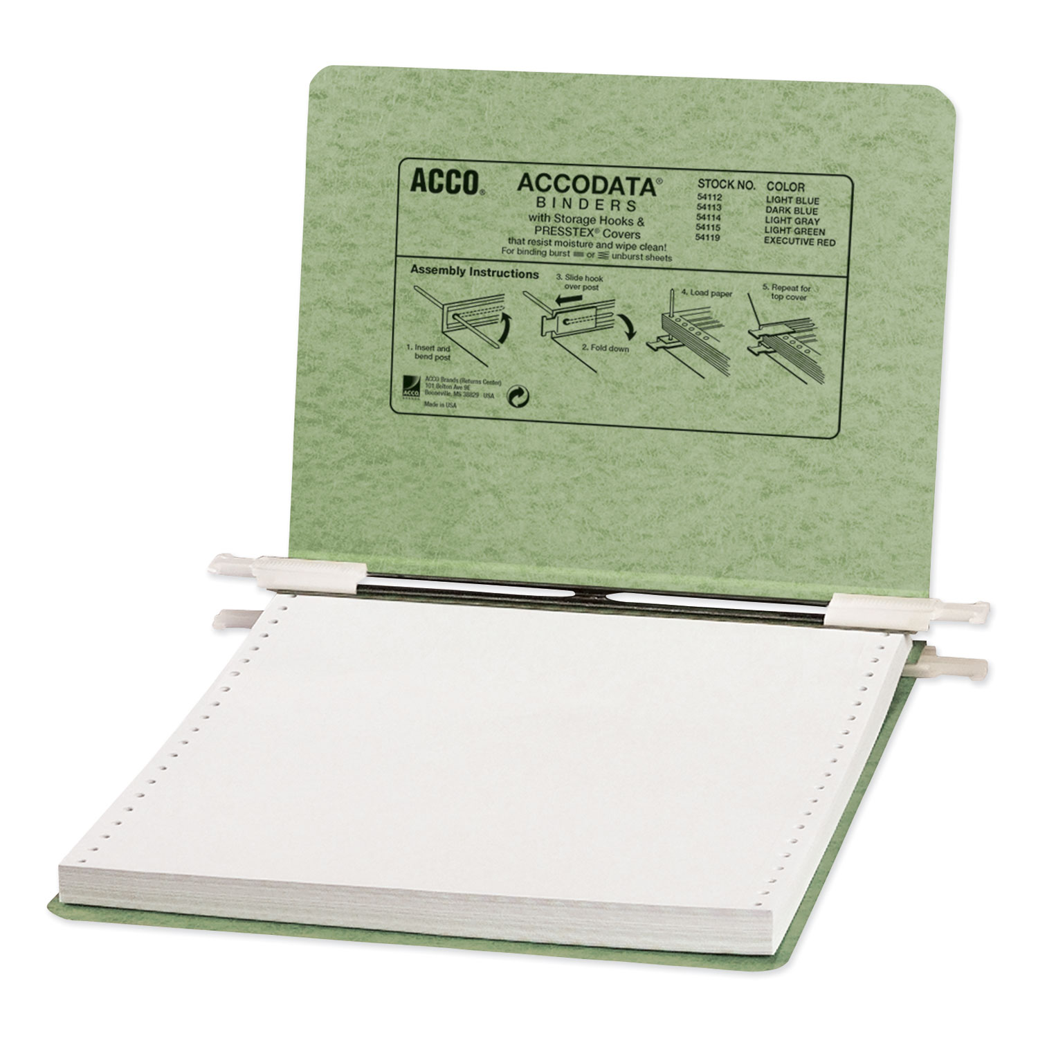  ACCO A7054115A PRESSTEX Covers with Storage Hooks, 2 Posts, 6 Capacity, 9.5 x 11, Light Green (ACC54115) 