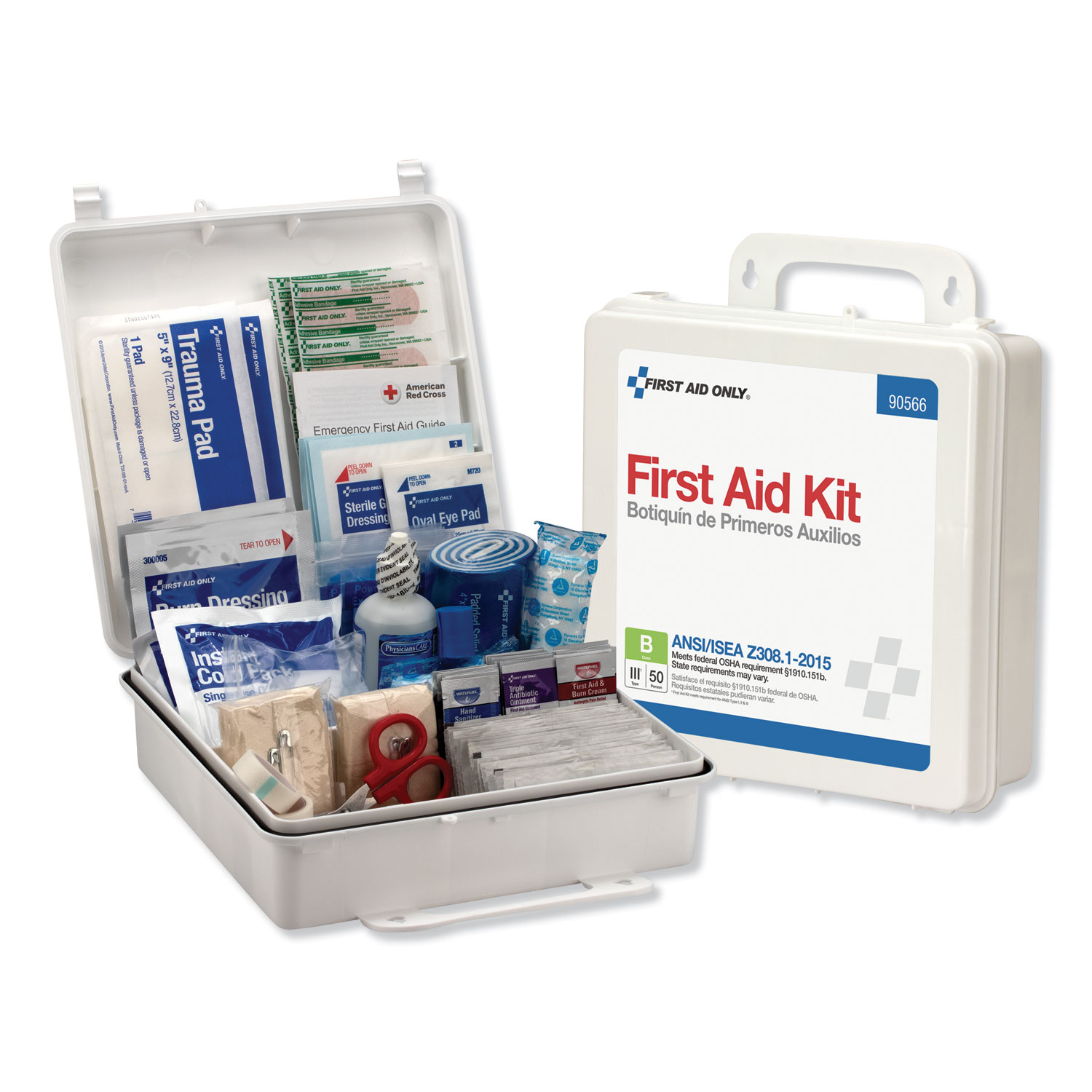  First Aid Only 90566 ANSI 2015 Compliant Class B Type III First Aid Kit for 50 People, 199 Pieces (FAO90566) 