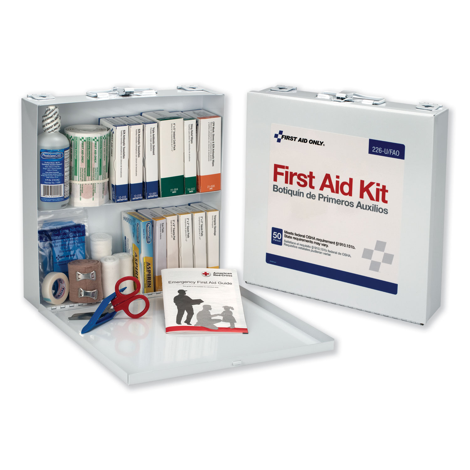  First Aid Only 226-U/FAO First Aid Station for 50 People, 196-Pieces, OSHA Compliant, Metal Case (FAO226U) 