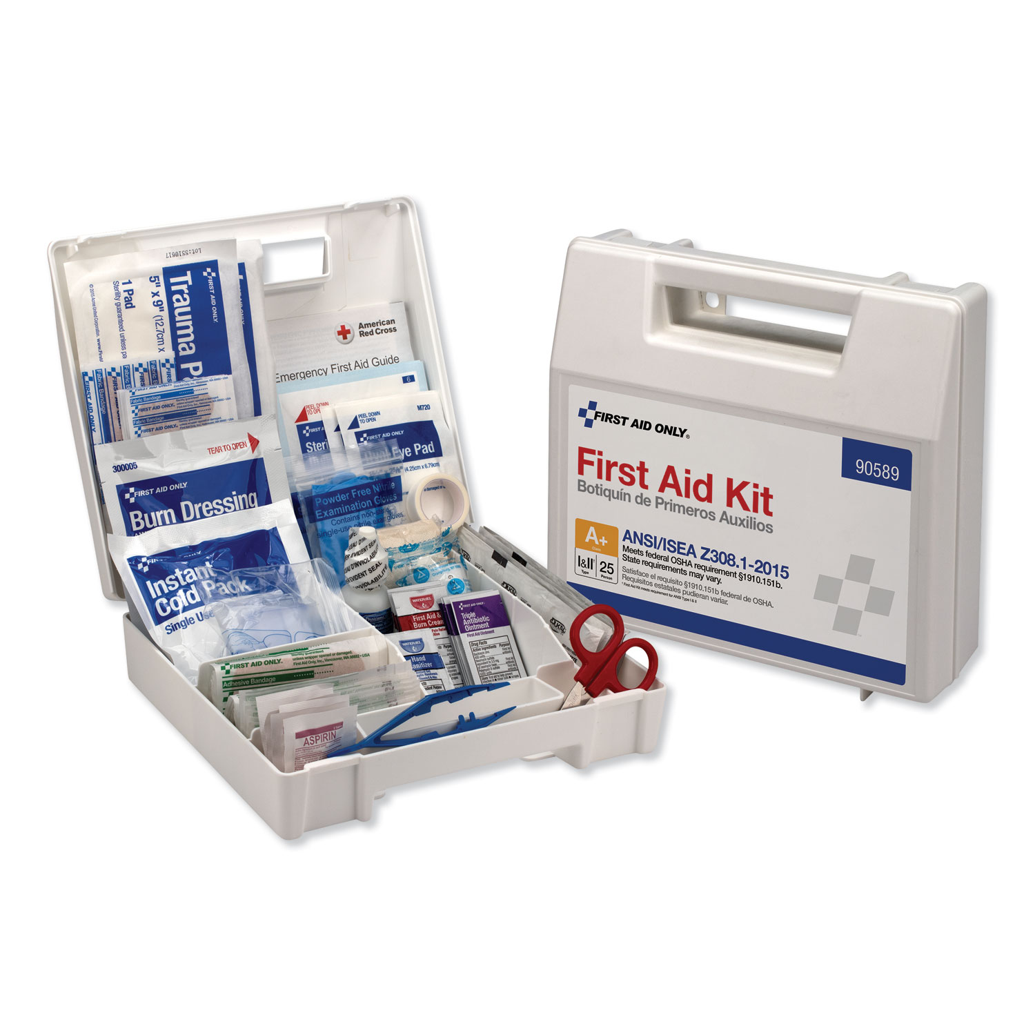  First Aid Only 90589 ANSI 2015 Compliant Class A+ Type I & II First Aid Kit for 25 People, 141 Pieces (FAO90589) 