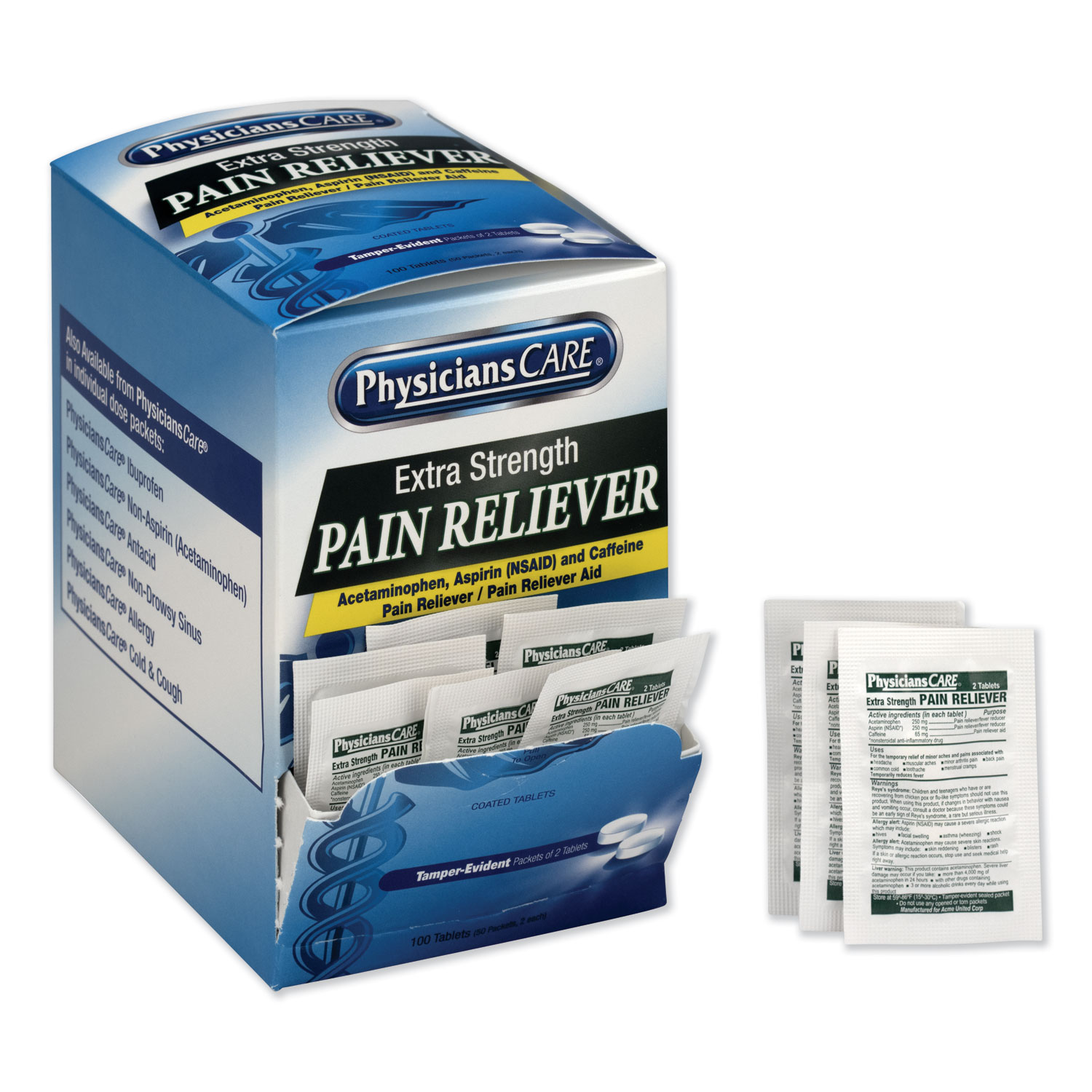  PhysiciansCare 90316 Extra-Strength Pain Reliever, Two-Pack, 50 Packs/Box (ACM90316) 