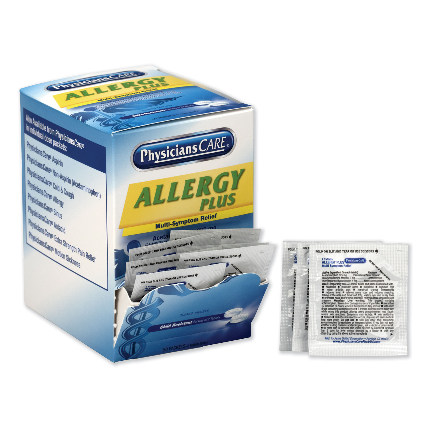  PhysiciansCare 90091-004 Allergy Antihistamine Medication, Two-Pack, 50 Packs/Box (ACM90091) 
