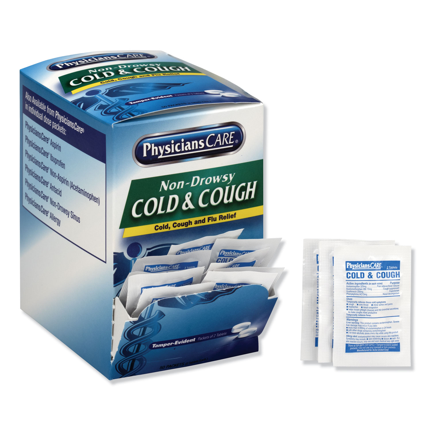  PhysiciansCare 90092-004 Cold and Cough Congestion Medication, Two-Pack, 50 Packs/Box (ACM90092) 