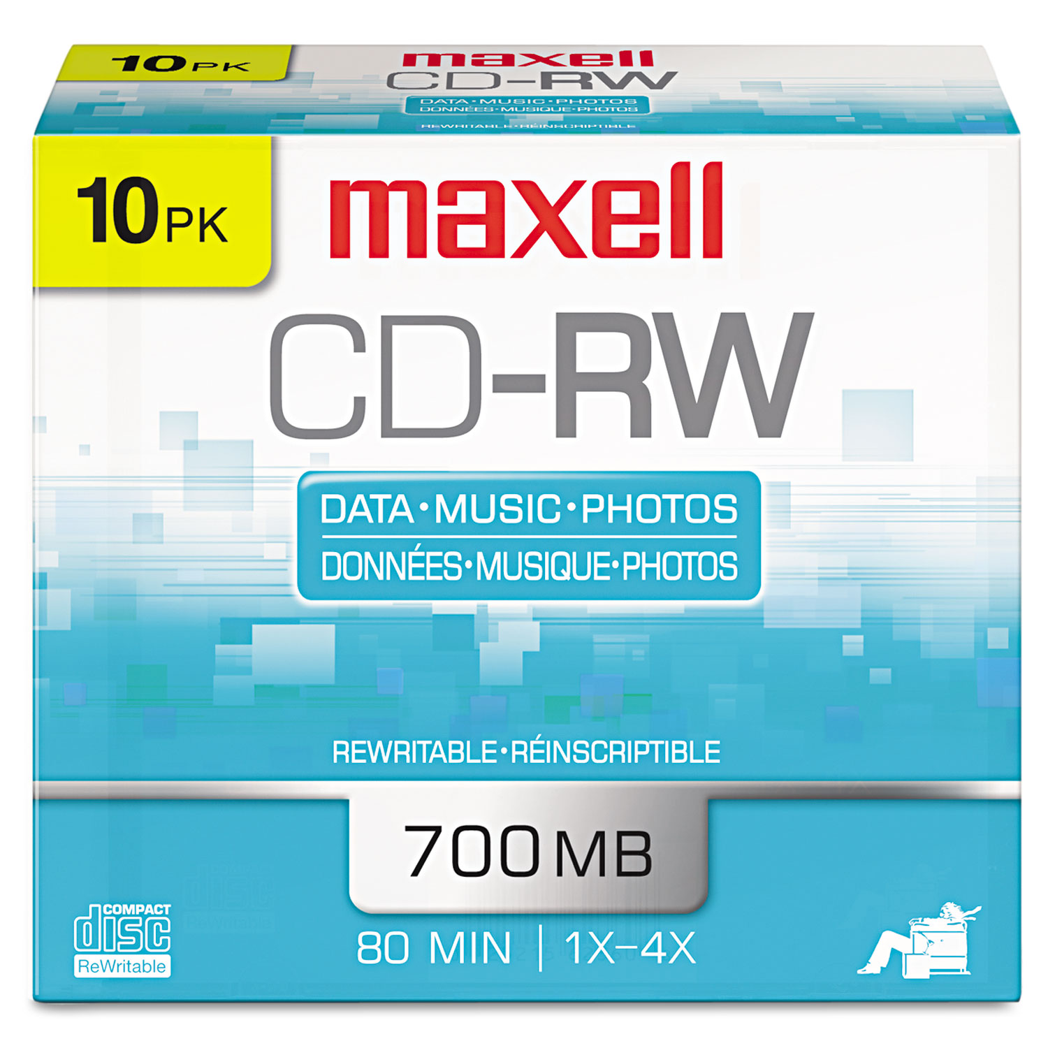  Maxell 630011 CD-RW Discs, 700MB/80min, 4x, Silver, 10/Pack (MAX630011) 