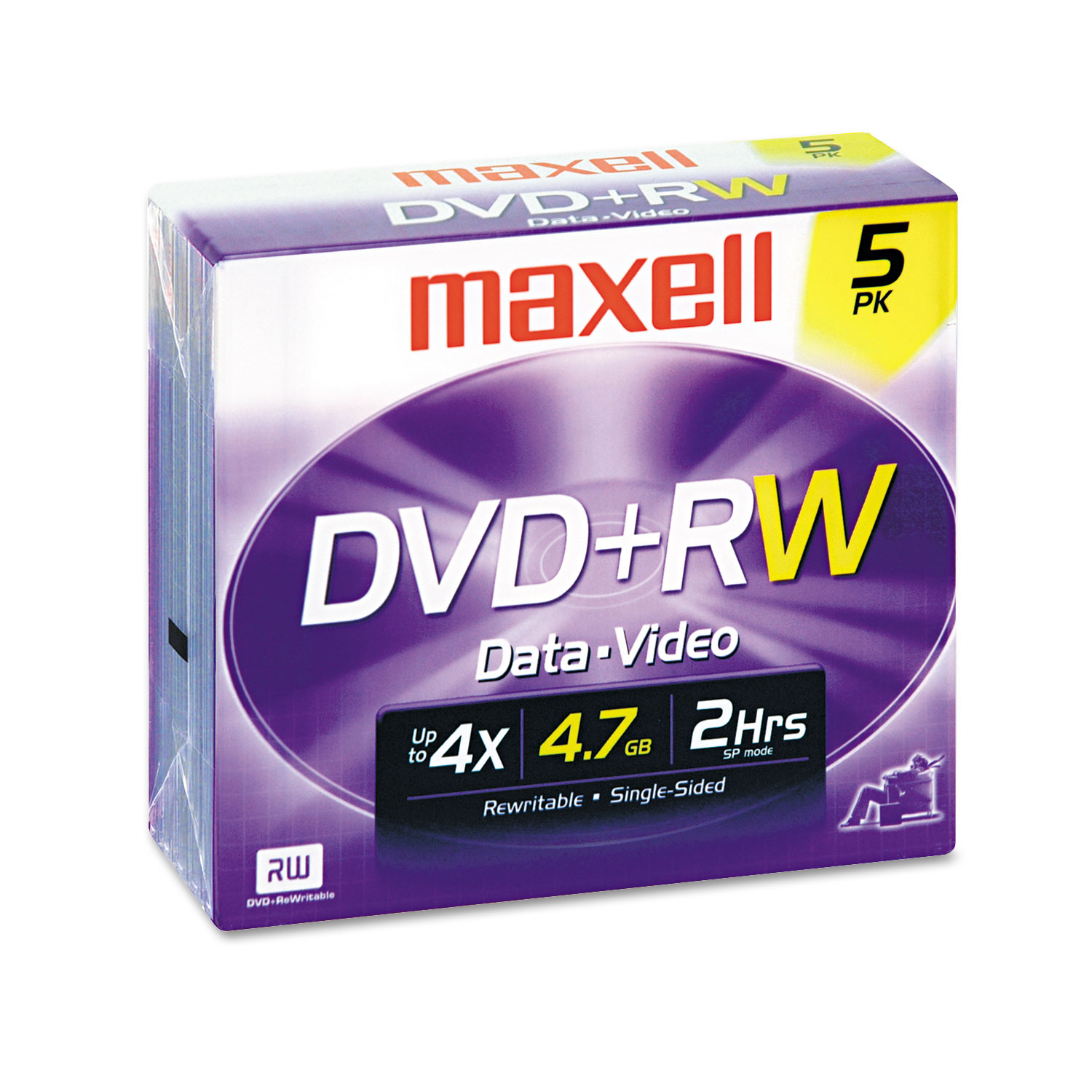  Maxell 634045 DVD+RW Discs, 4.7GB, 4x, w/Jewel Cases, Silver, 5/Pack (MAX634045) 
