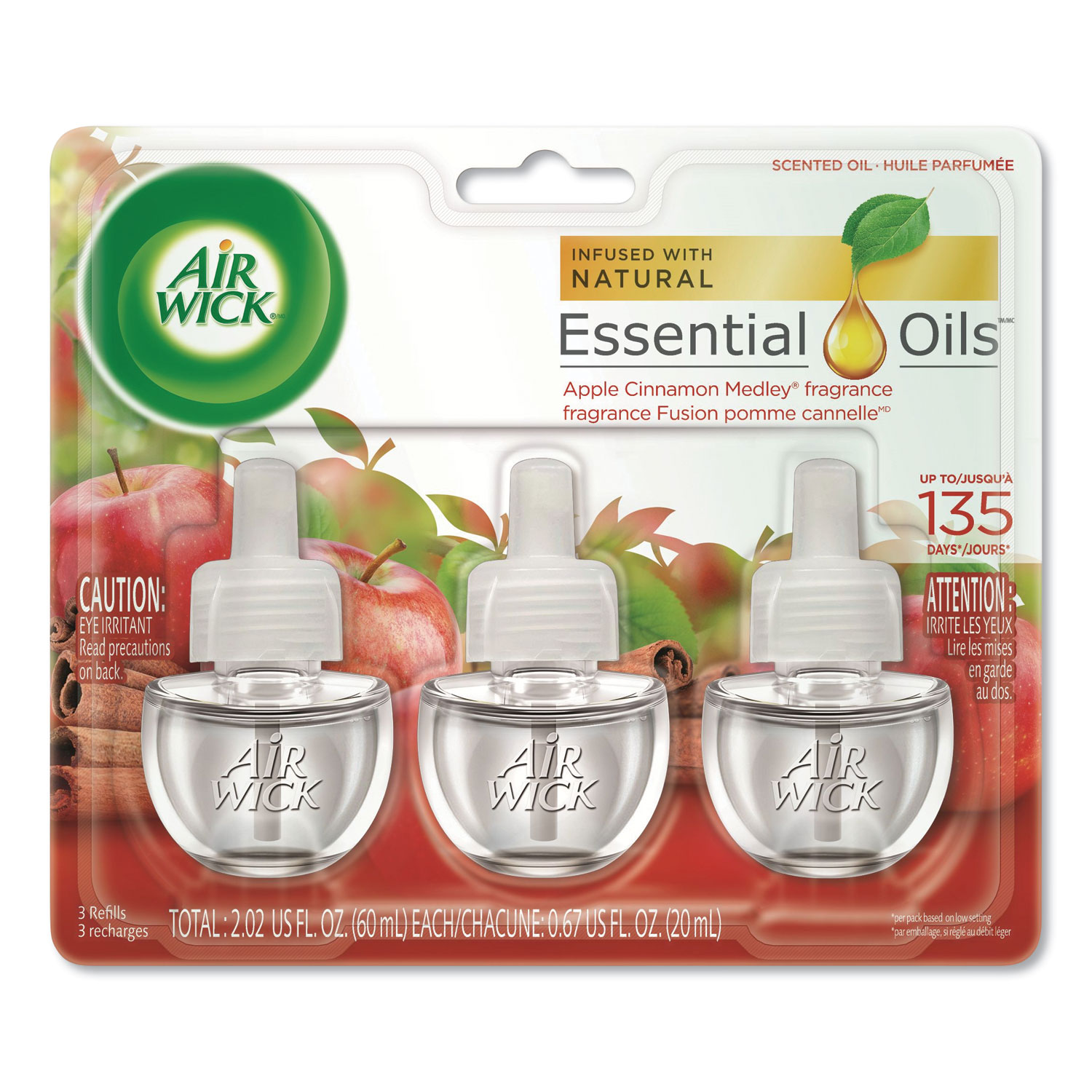 Air Wick® Scented Oil Refill, Warming - Apple Cinnamon Medley, 0.67 oz, 3/Pack, 6 Packs/Carton