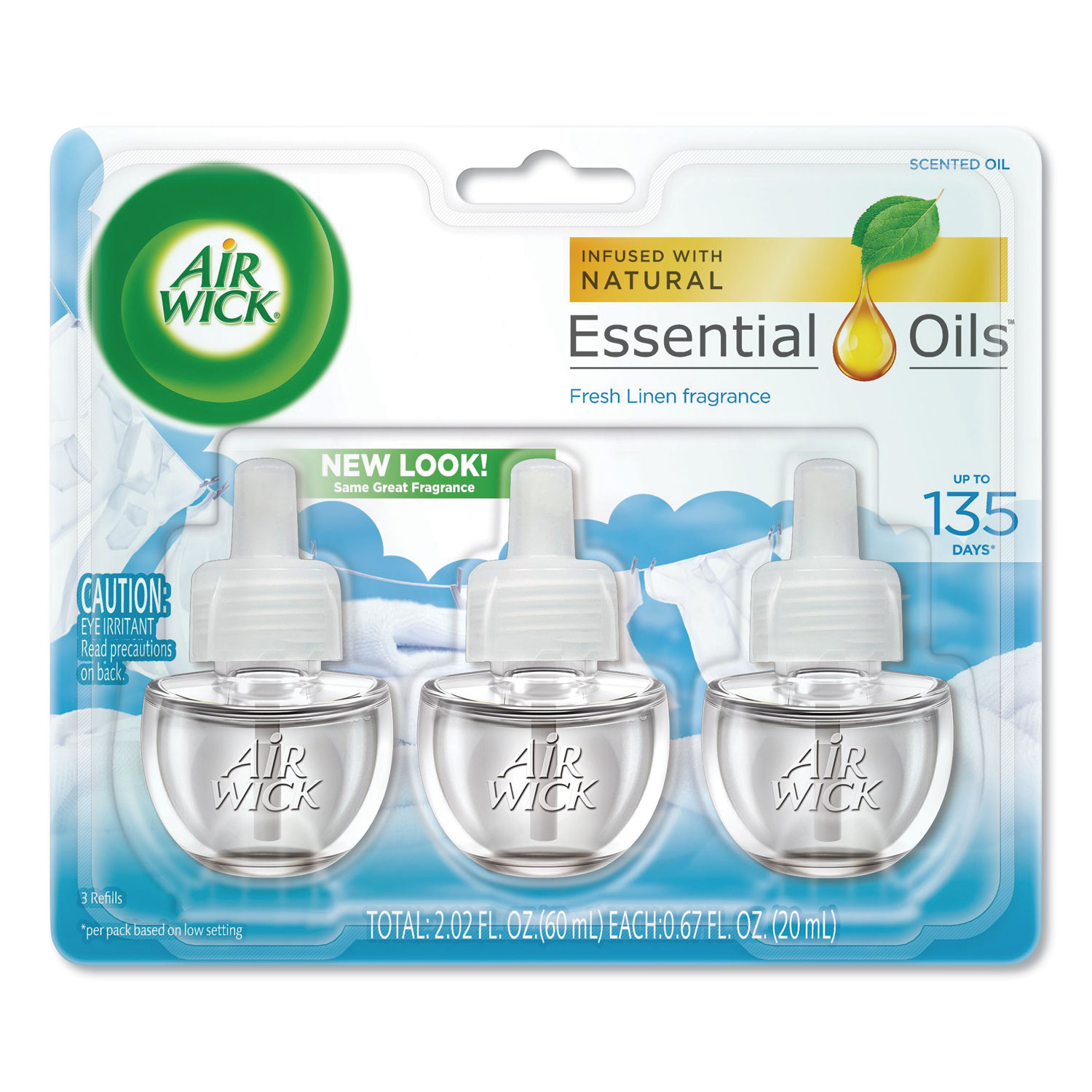Air Wick® Scented Oil Refill, Warming - Fresh Linen, 0.67 oz, 3/Pack, 6 Packs/Carton