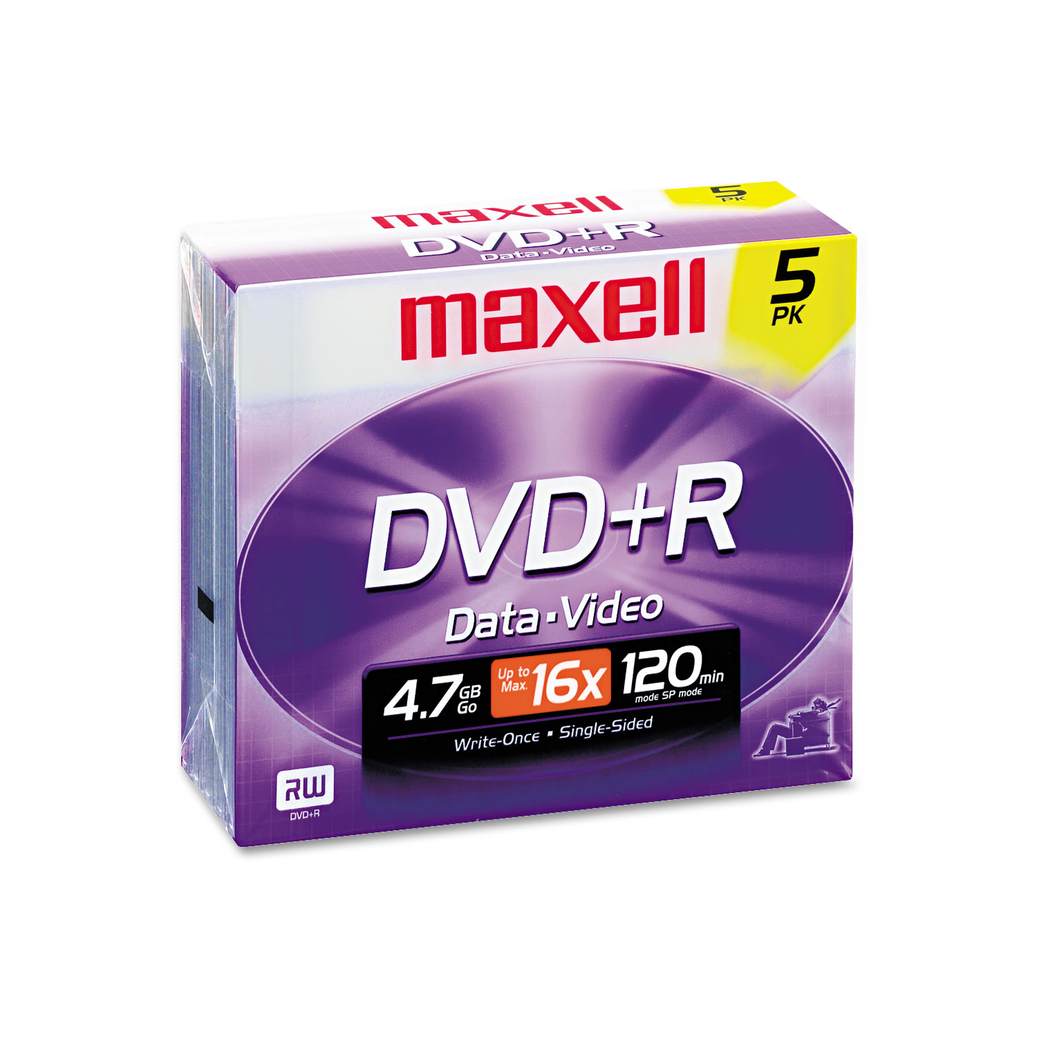  Maxell 639002 DVD+R Discs, 4.7GB, 16x, w/Jewel Cases, Silver, 5/Pack (MAX639002) 
