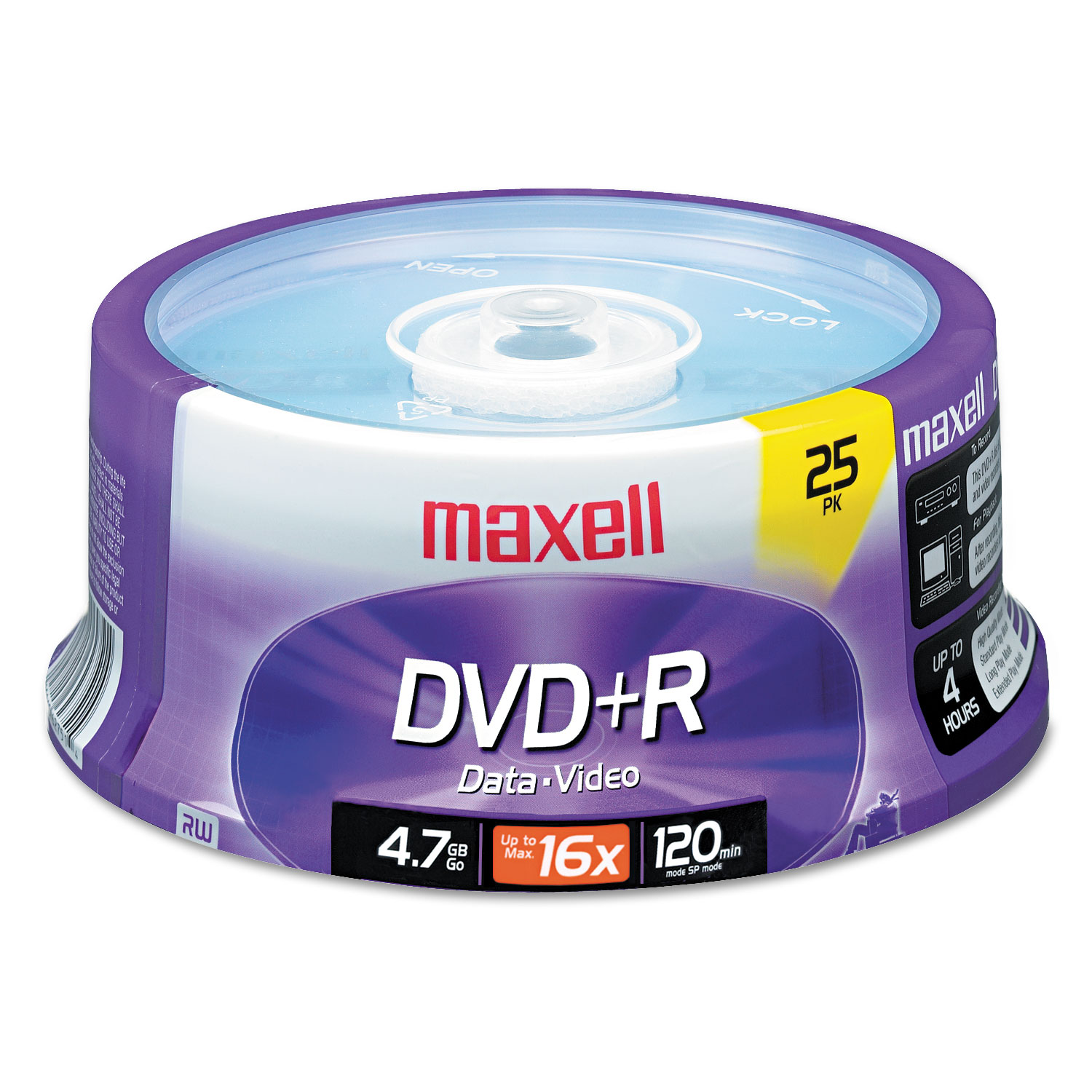  Maxell 639011 DVD+R Discs, 4.7GB, 16x, Spindle, Silver, 25/Pack (MAX639011) 