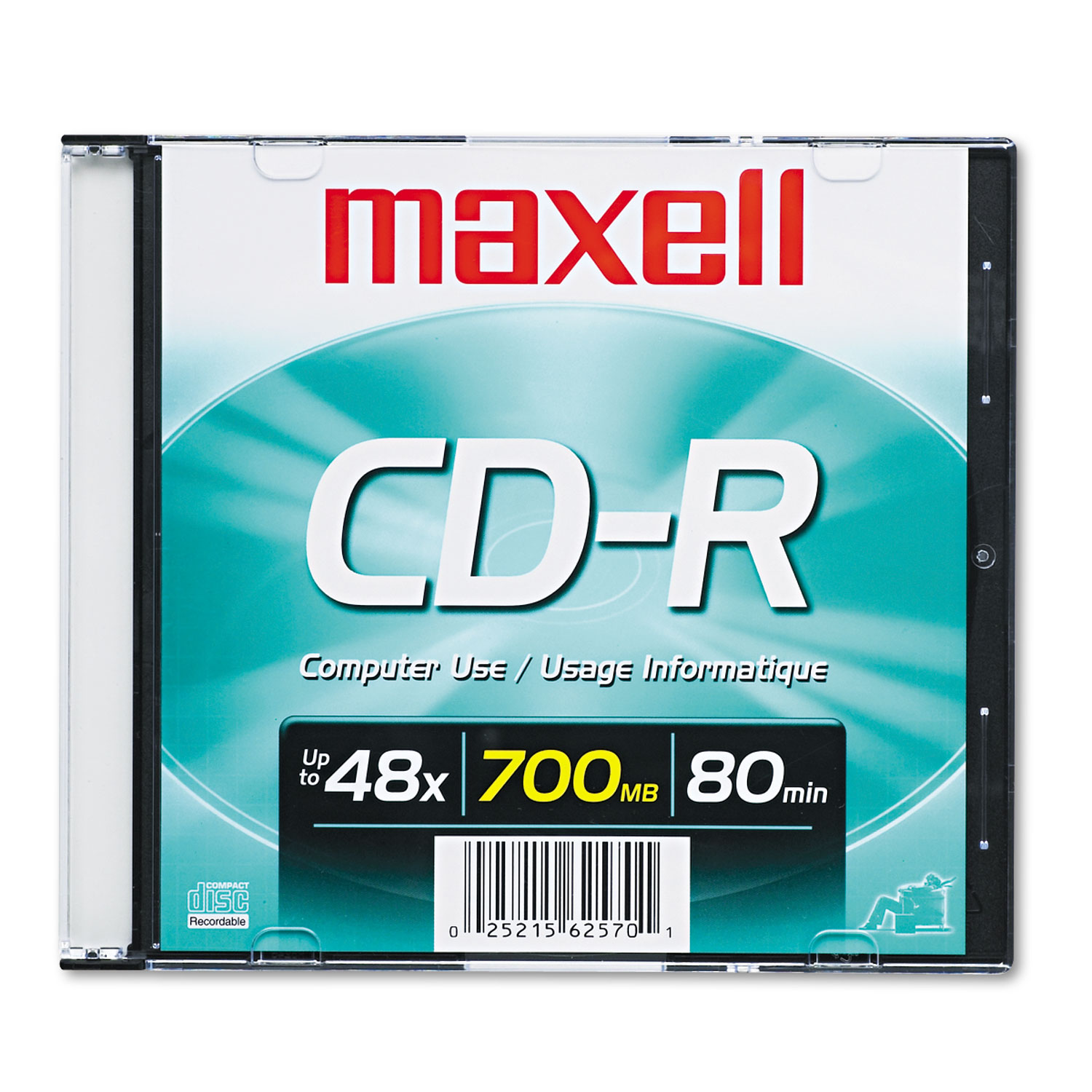  Maxell 648201 CD-R Disc, 700MB/80min, 48x, w/Slim Jewel Case, Silver (MAX648201) 