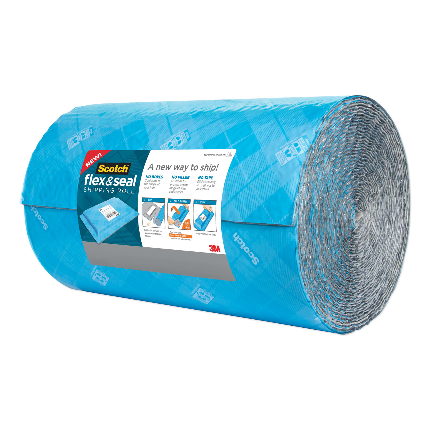 As Easy as Cut Pack of 1 Fold Scotch Flex and Seal Shipping Roll 10 ft x 15 in Press to Securely Seal Packages 