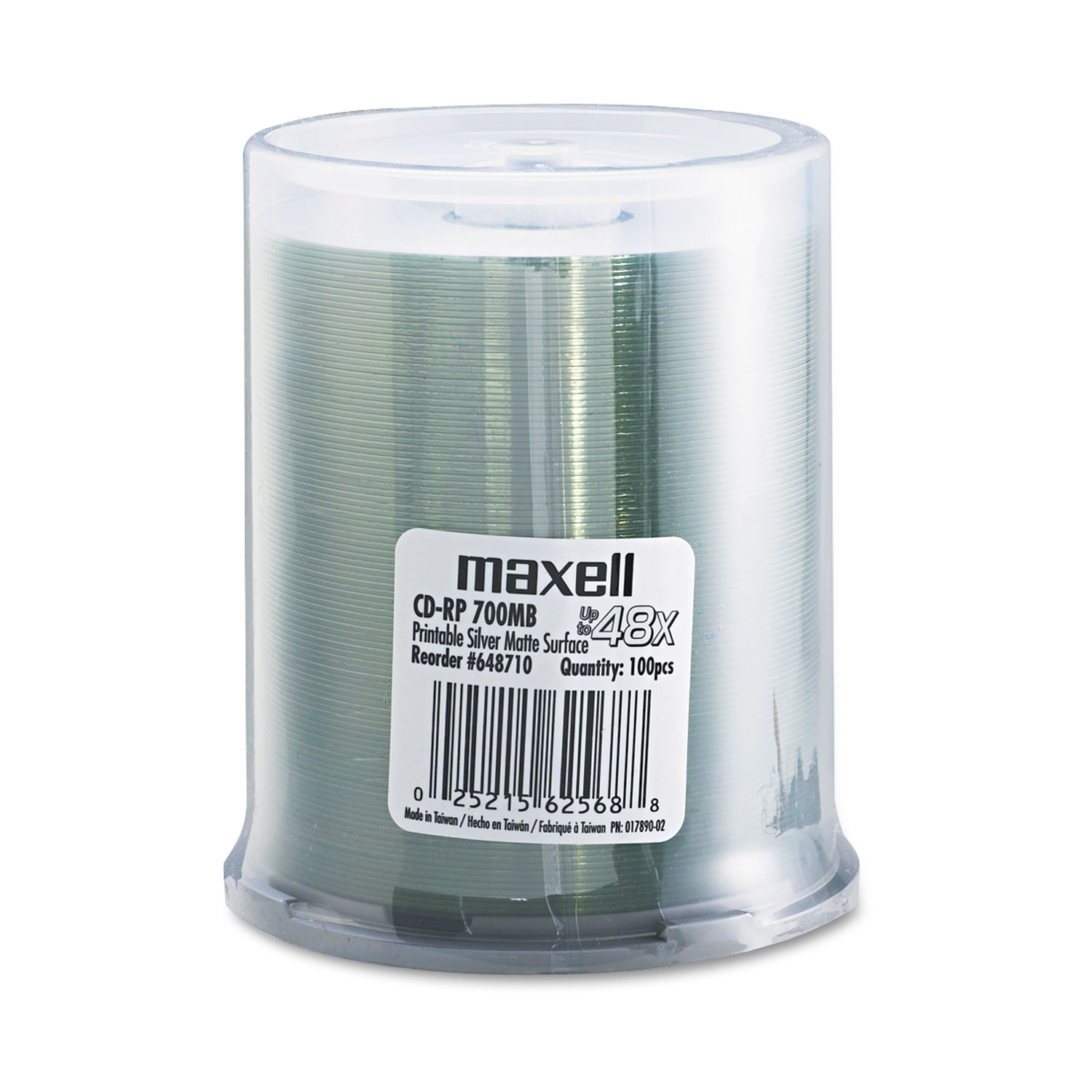  Maxell 648710 CD-R Discs, 700MB/80 min, 48x, Spindle, Printable Matte Silver, 100/Pack (MAX648710) 