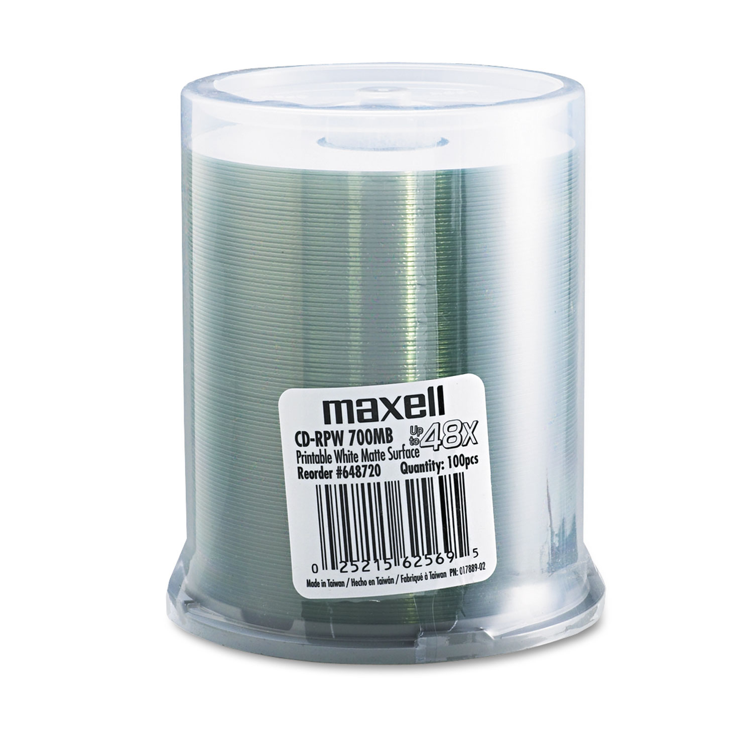  Maxell 648720 CD-R Discs, 700MB/80 min, 48x, Spindle, Printable Matte White, 100/Pack (MAX648720) 