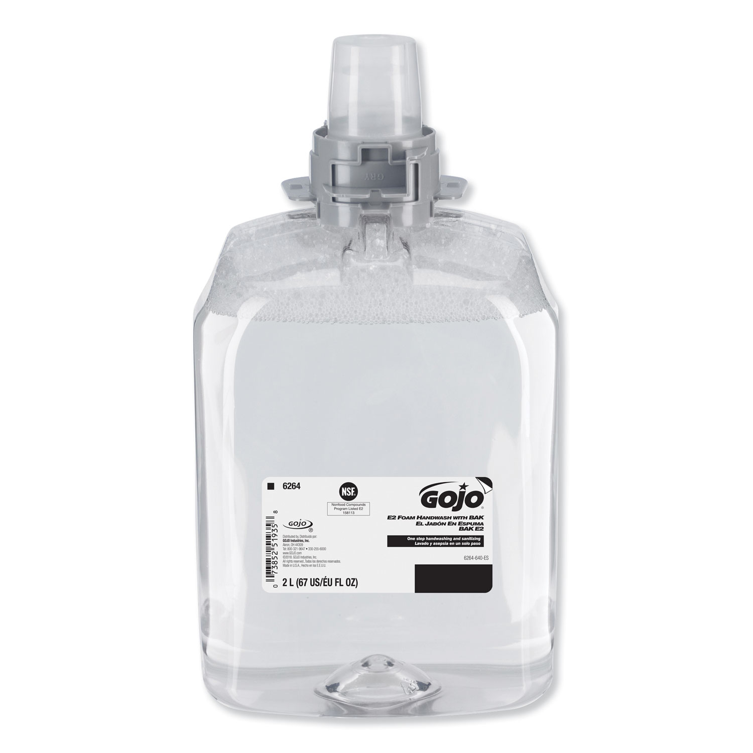  GOJO 6264-02 E2 Foam Handwash with BAK, 2,000 ml Refill, 2/Carton (GOJ626402CT) 