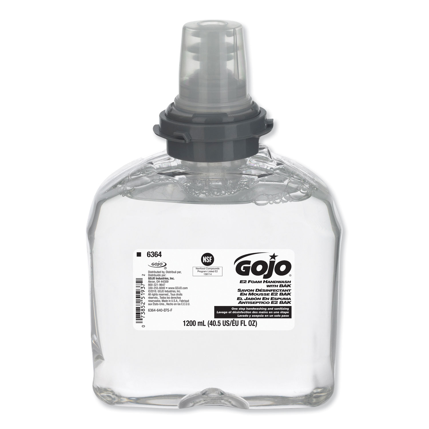  GOJO 6364-02 E2 Foam Handwash with BAK, 1,200 ml Refill, 2/Carton (GOJ636402CT) 