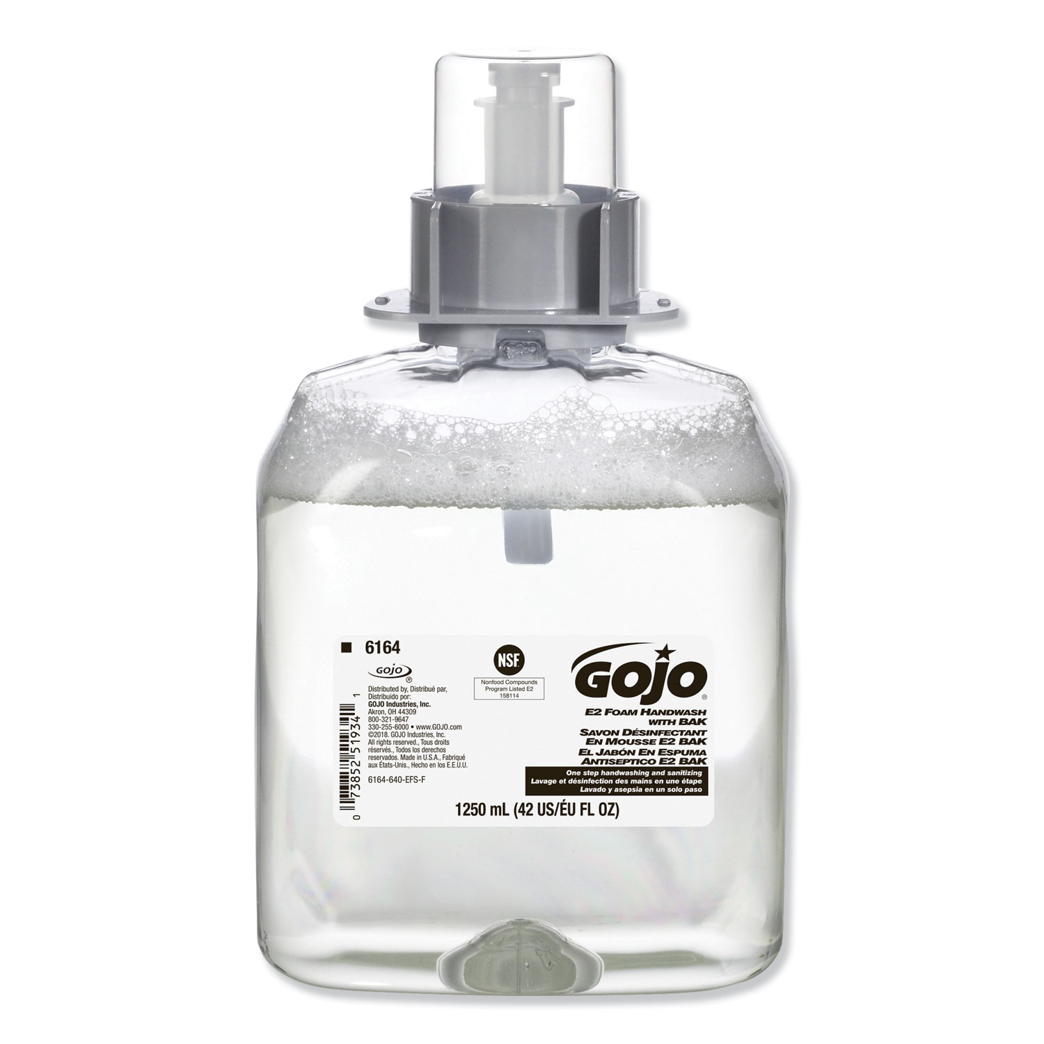  GOJO 6164-03 E2 Foam Sanitizing Soap, Fragrance-Free, 1,250 mL Refill, 3/Carton (GOJ616403CT) 
