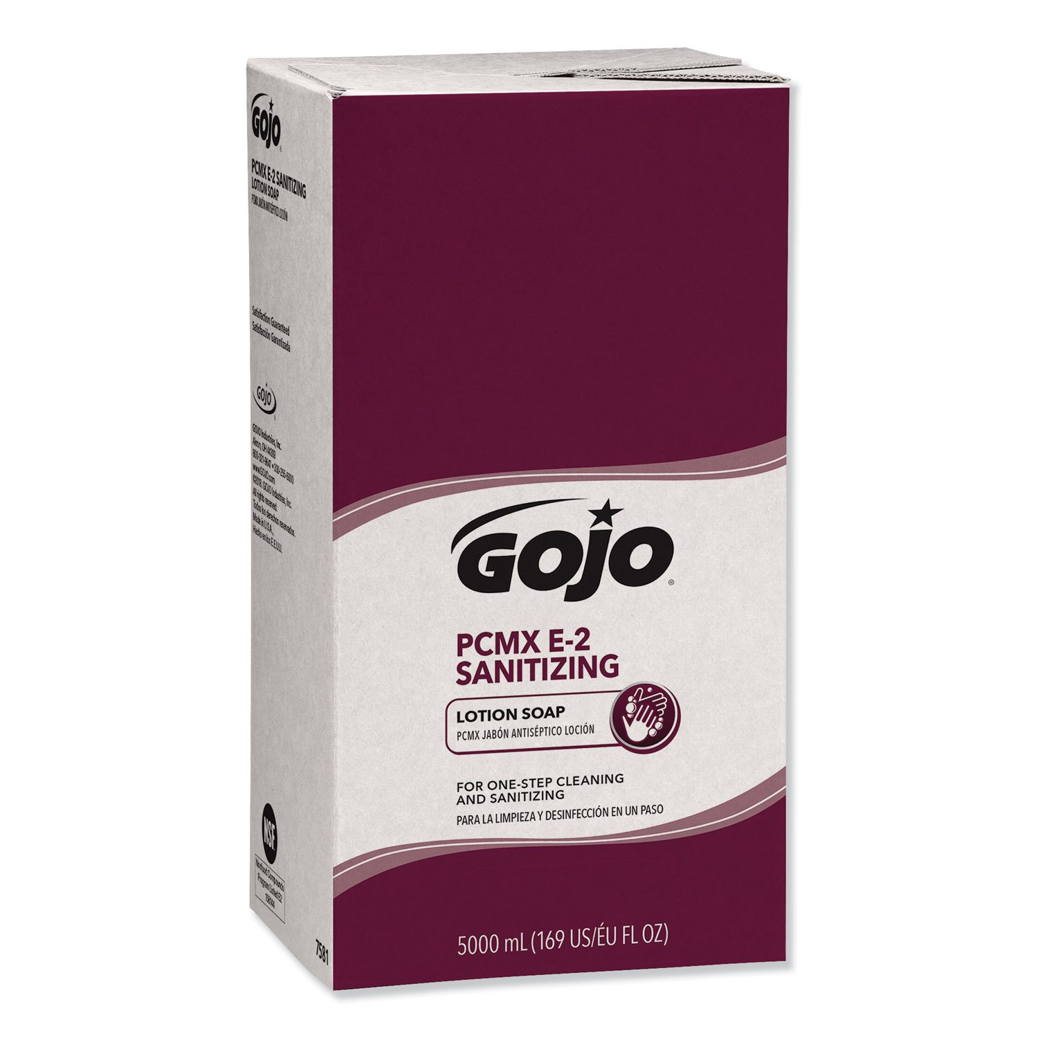  GOJO 7581-02 E2 Sanitizing Lotion Soap with PCMX, Fragrance-Free, 5,000 mL Refill, 2/Carton (GOJ758102CT) 
