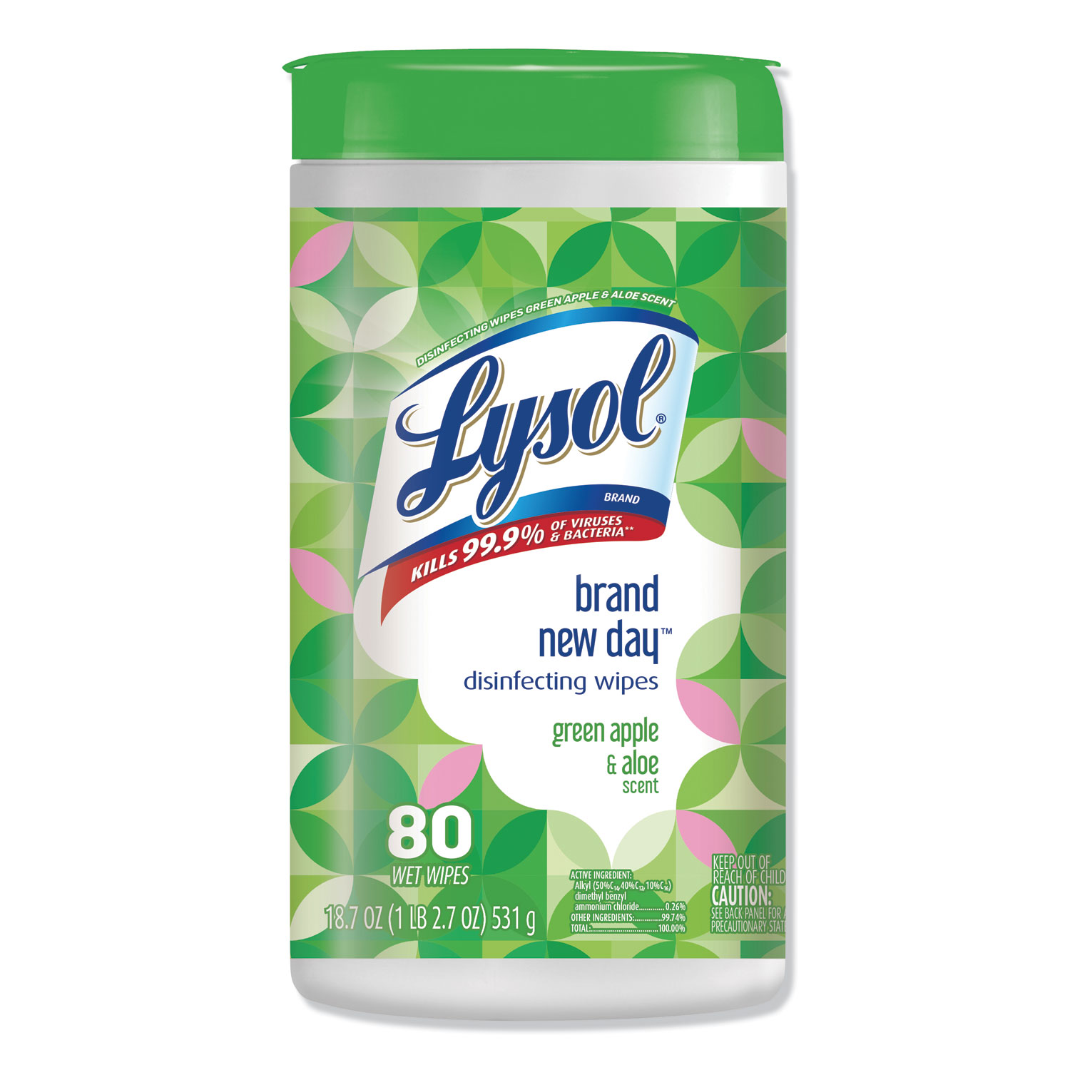  LYSOL Brand 19200-75599 Disinfecting Wipes, 7 x 8, Green Apple and Aloe, 80 Wipes/Canister, 6 Canisters/Carton (RAC75599) 