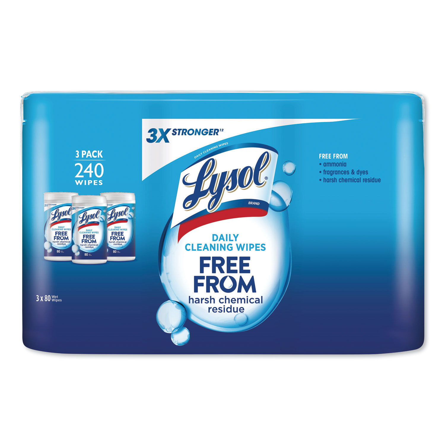  LYSOL Brand 19200-99119 Daily Cleansing Wipes, 8 x 7, White, 80 Wipes per Canister, 3 Canisters/Pack (RAC99119PK) 