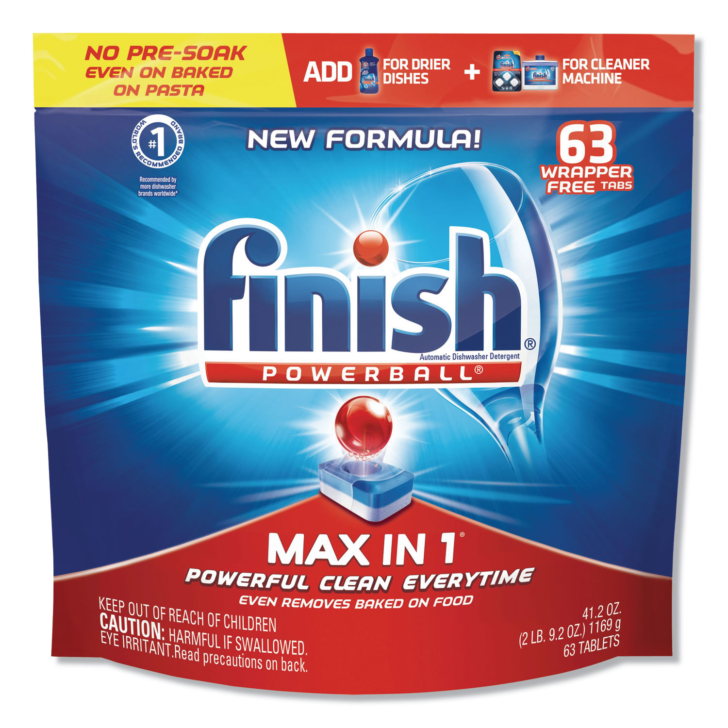  FINISH 51700-93269 Powerball Max in 1 Dishwasher Tabs, Fresh, 63/Pack (RAC93269PK) 
