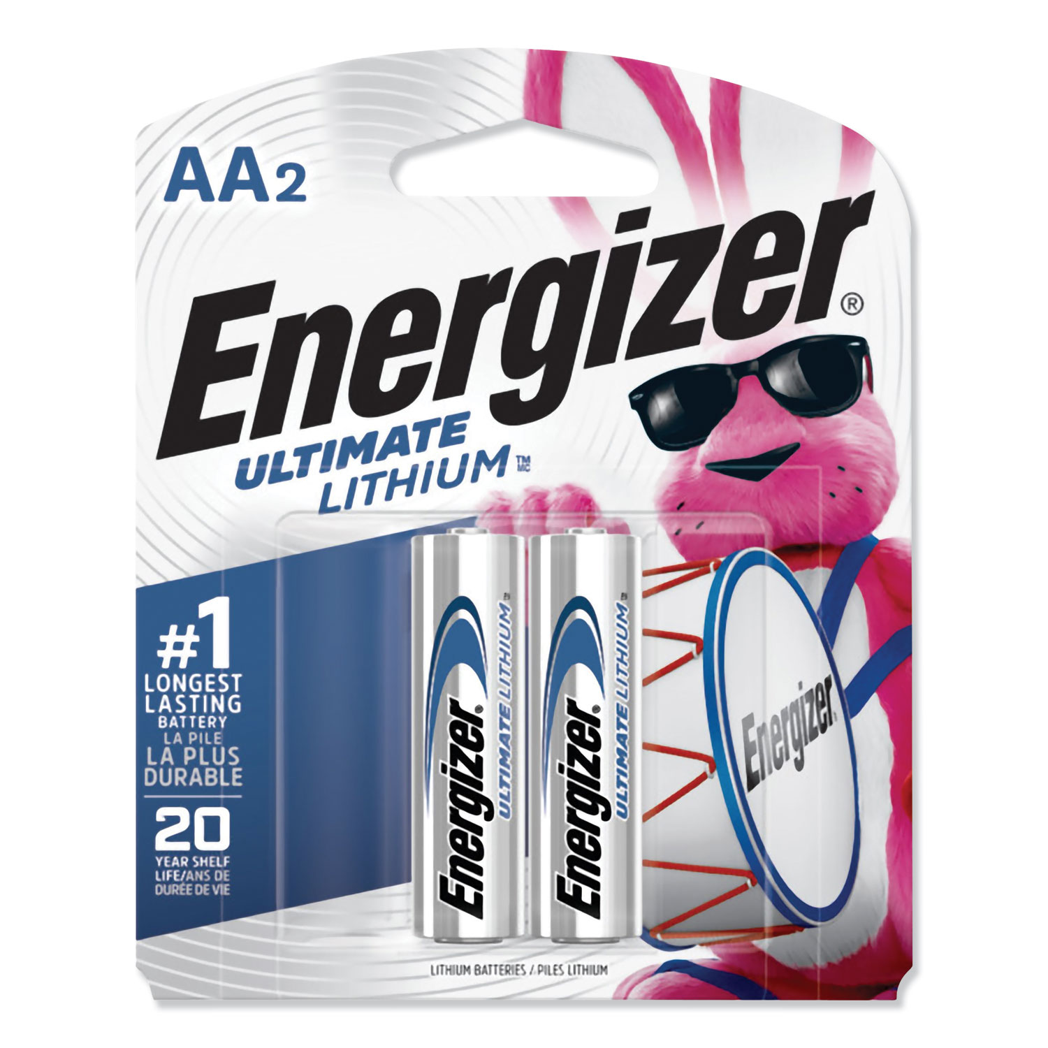  Energizer L91BP-2 Ultimate Lithium AA Batteries, 1.5V, 2/Pack (EVEL91BP2) 