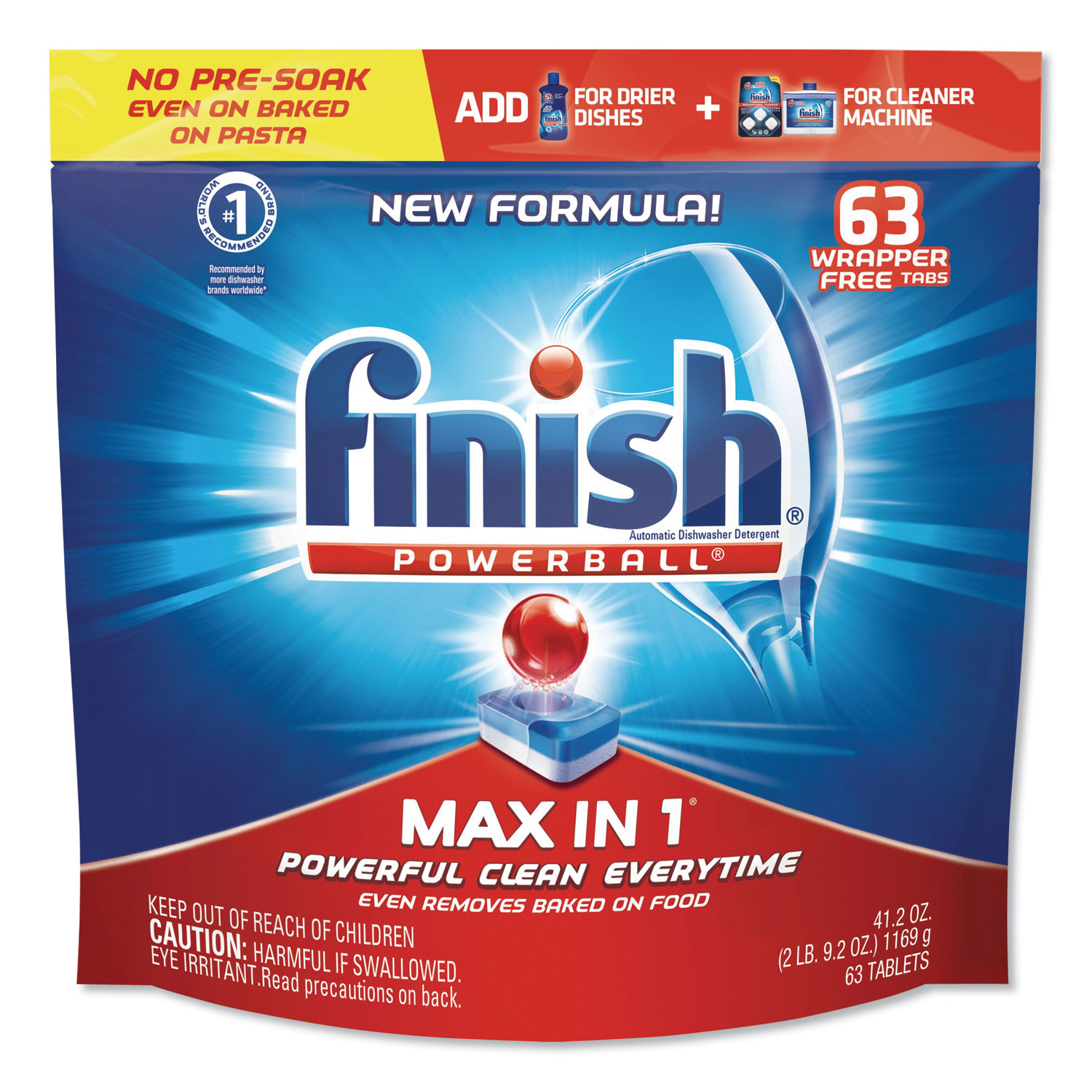  FINISH 51700-93269 Powerball Max in 1 Dishwasher Tabs, Fresh, 63/Pack, 3/Carton (RAC93269) 