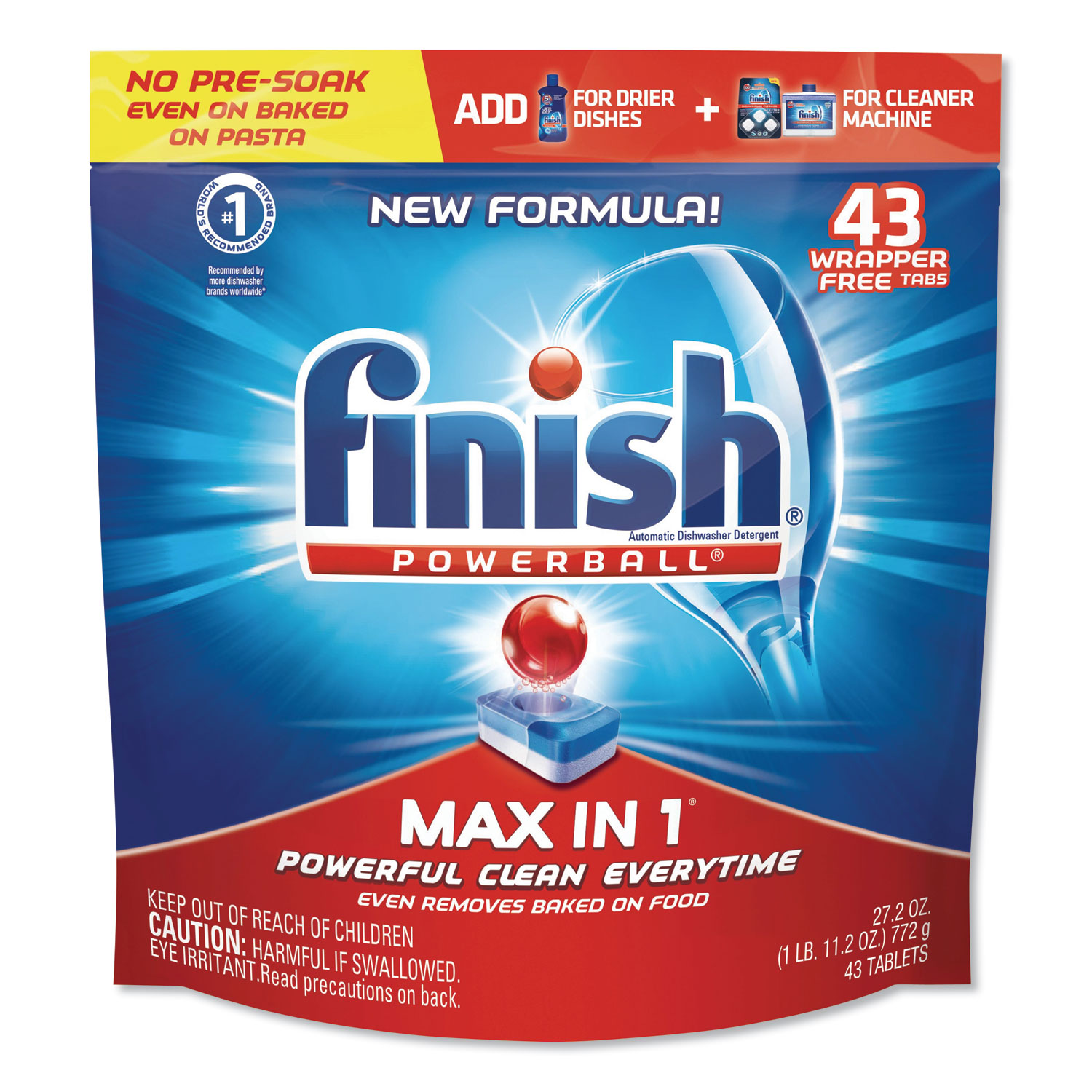  FINISH 51700-92789 Powerball Max in 1 Dishwasher Tabs, Regular Scent, 43/Pack (RAC92789PK) 