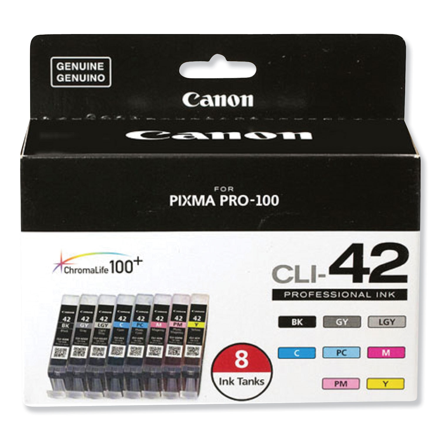 Canon 6384B007 6384B007 (CLI-42) ChromaLife100+ Ink, Black; Cyan; Magenta; Yellow; Photo Cyan; Photo Magenta; Gray; Light Gray (CNM6384B007) 