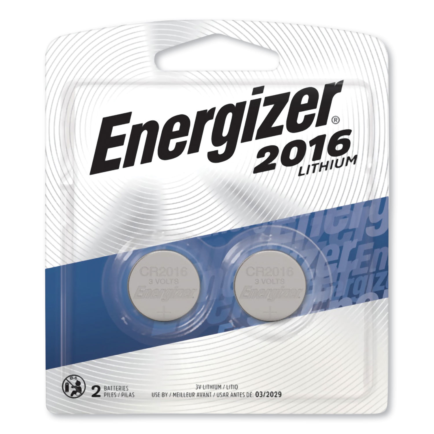  Energizer 2016BP-2 2016 Lithium Coin Battery, 3V, 2/Pack (EVE2016BP2) 