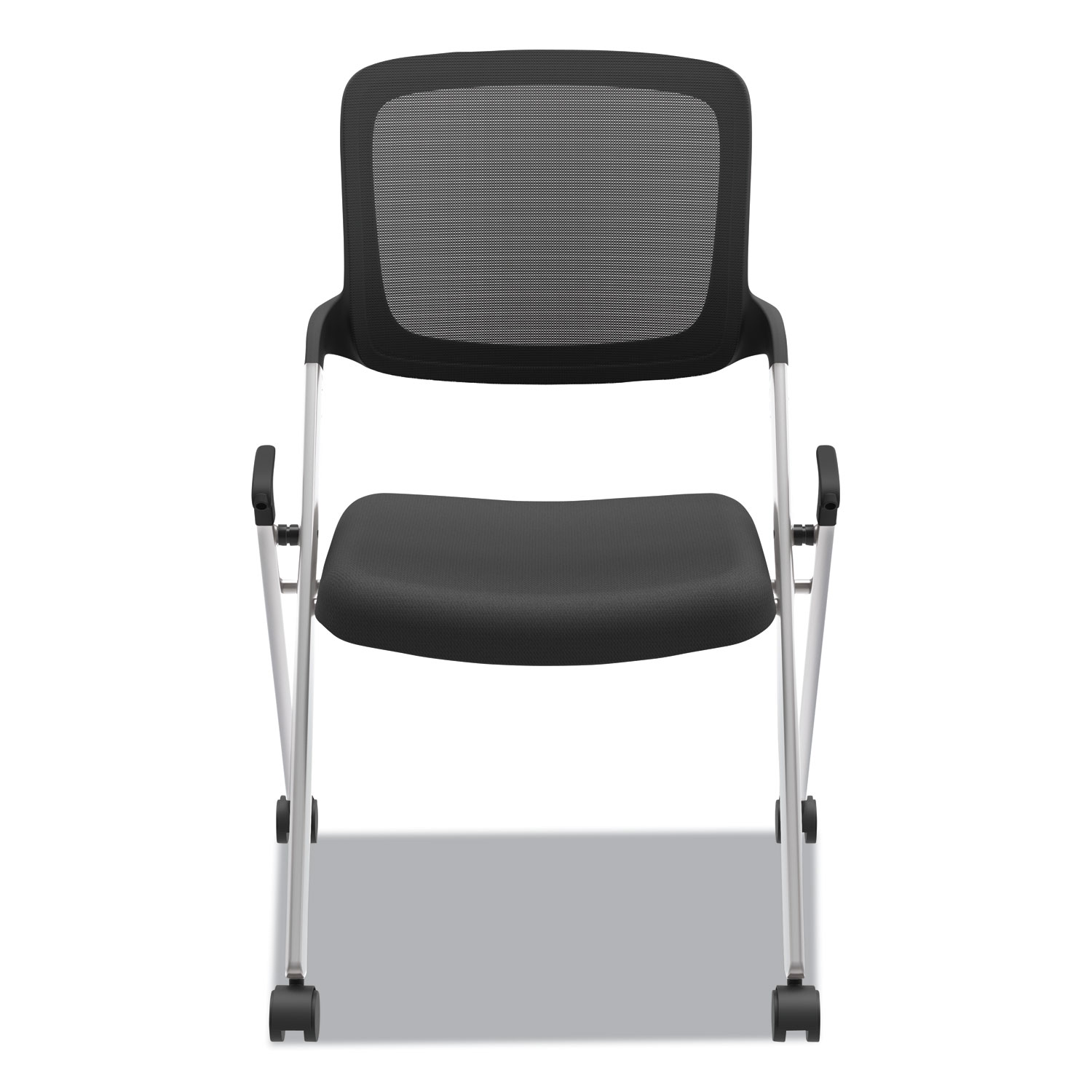 VL304 Mesh Back Nesting Chair, Black Seat/Black Back, Silver Base