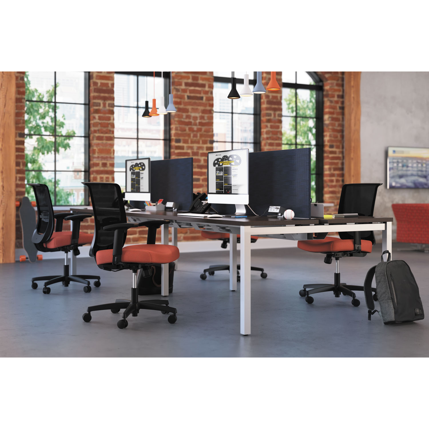 Convergence Mid-Back Task Chair with Syncho-Tilt Control with Seat Slide, Supports up to 275 lbs., Red Seat, Black Back/Base