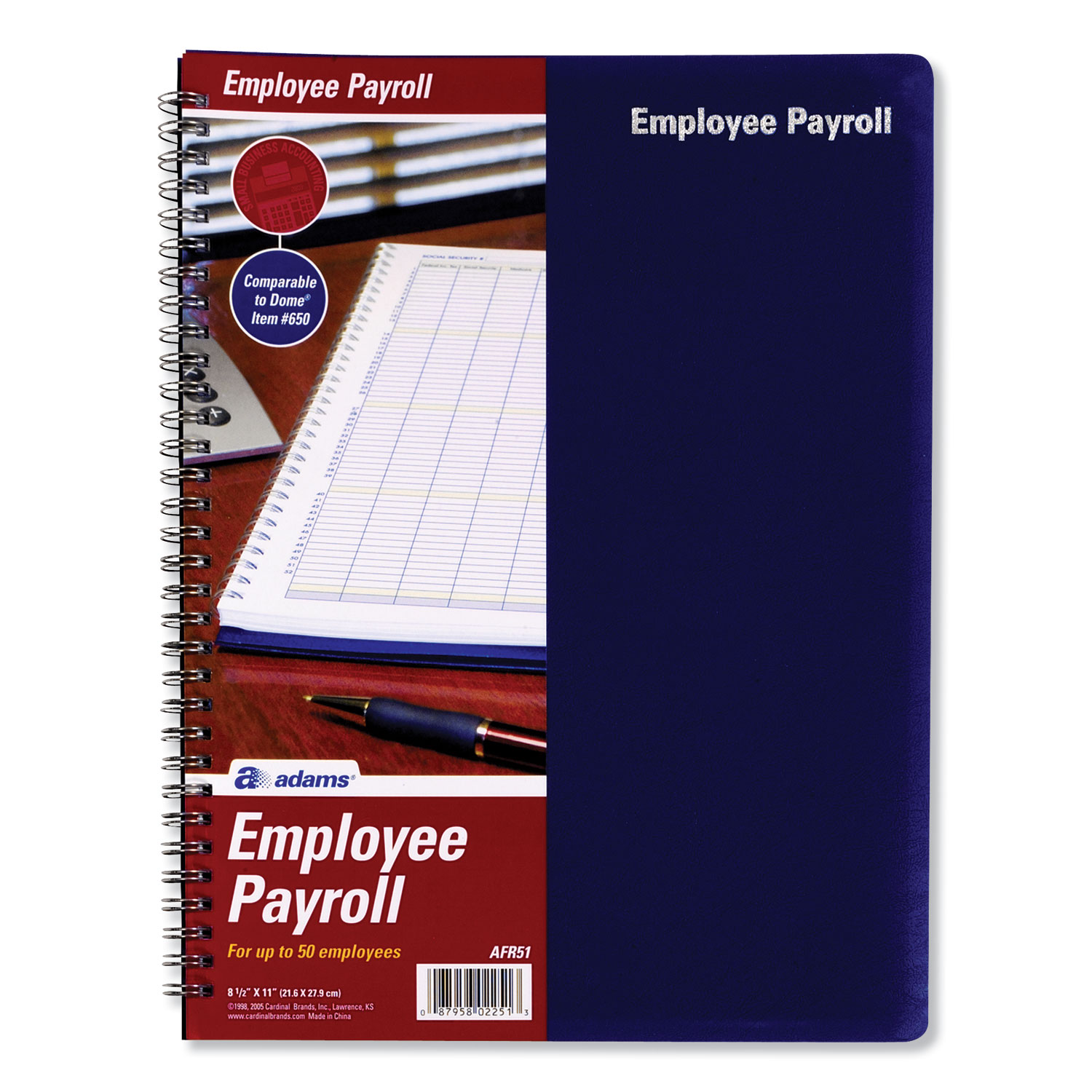  Adams AFR51 Employee Payroll Record Book, Royal Blue Cover, 11 x 8.5, 112 Pages (ABFAFR51) 