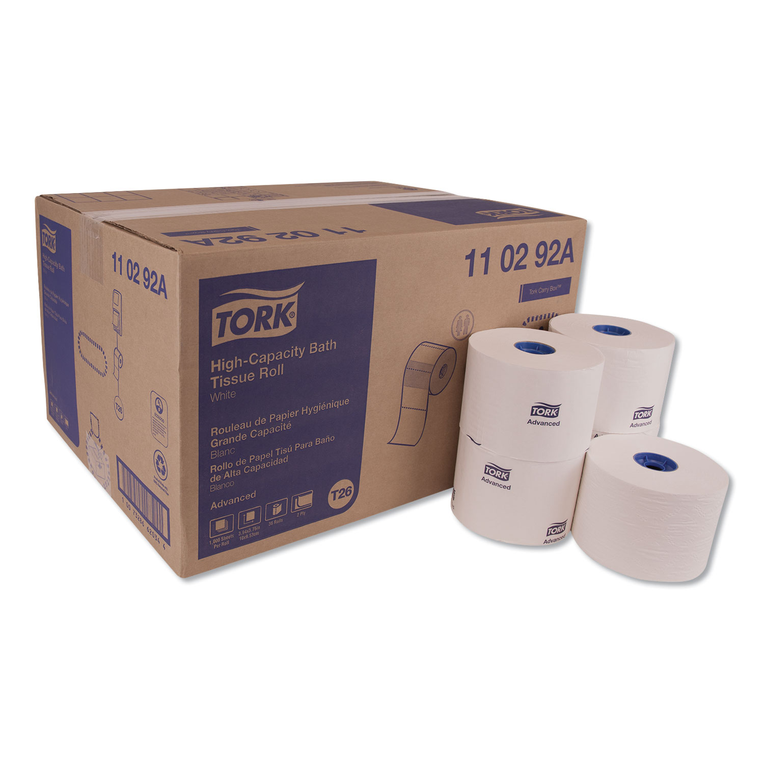  Tork 110292A Advanced High Capacity Bath Tissue, Septic Safe, 2-Ply, White, 1,000 Sheets/Roll, 36/Carton (TRK110292A) 