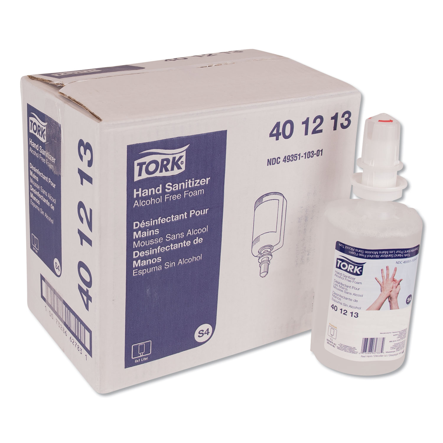  Tork 401213 Premium Alcohol-Free Foam Sanitizer, 1 L Bottle, 6/Carton (TRK401213) 