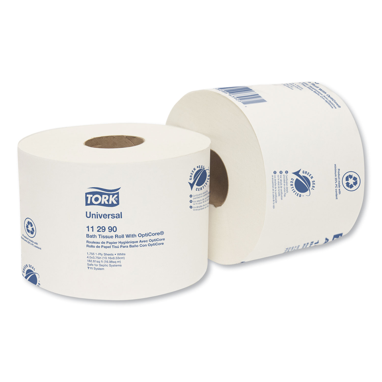  Tork 112990 Universal Bath Tissue Roll with OptiCore, Septic Safe, 1-Ply, White, 1755 Sheets/Roll, 36/Carton (TRK112990) 