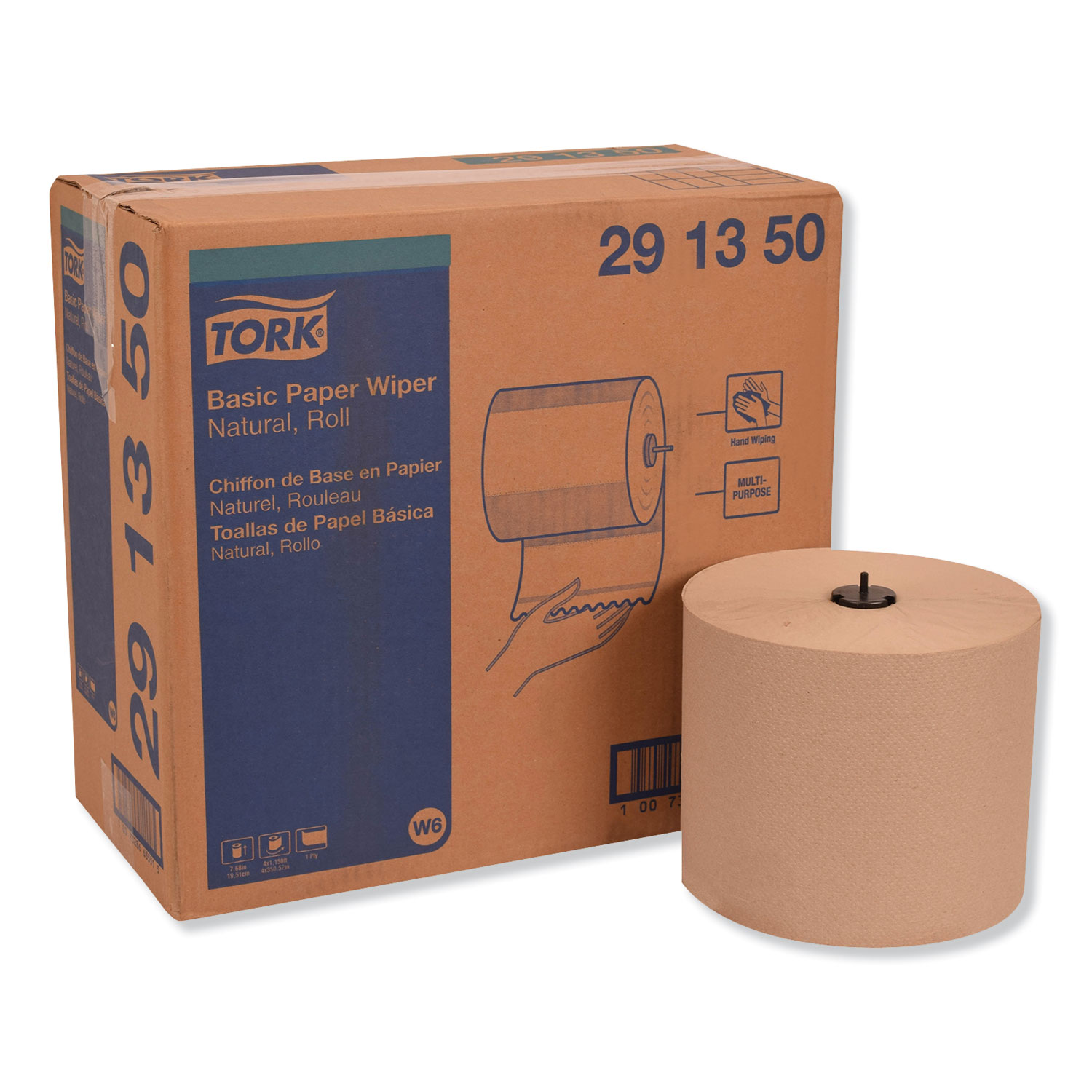  Tork 291350 Basic Paper Wiper Roll Towel, 7.68 x 1150 ft, Natural, 4 Rolls/Carton (TRK291350) 